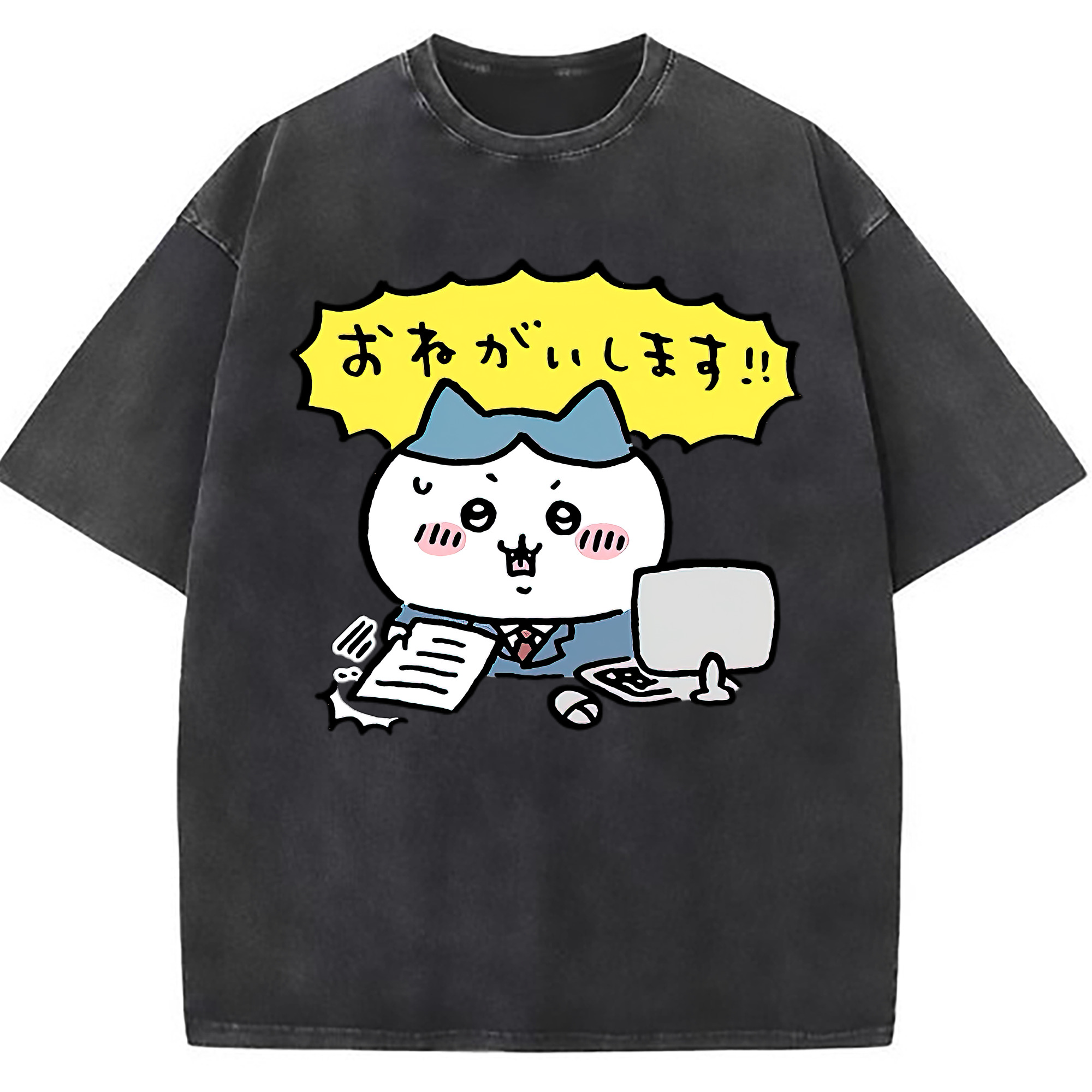 （画像用） ちいかわ ハチワレ Chii-kawa hachiware 綿100% ヴィンテージ風 半袖Tシャツ（フロントプリント）