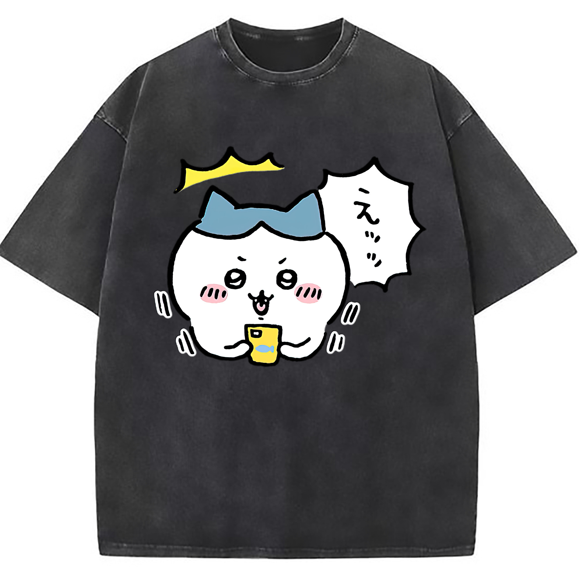 （画像用） ちいかわ ハチワレ Chii-kawa hachiware 綿100% ヴィンテージ風 半袖Tシャツ（フロントプリント）