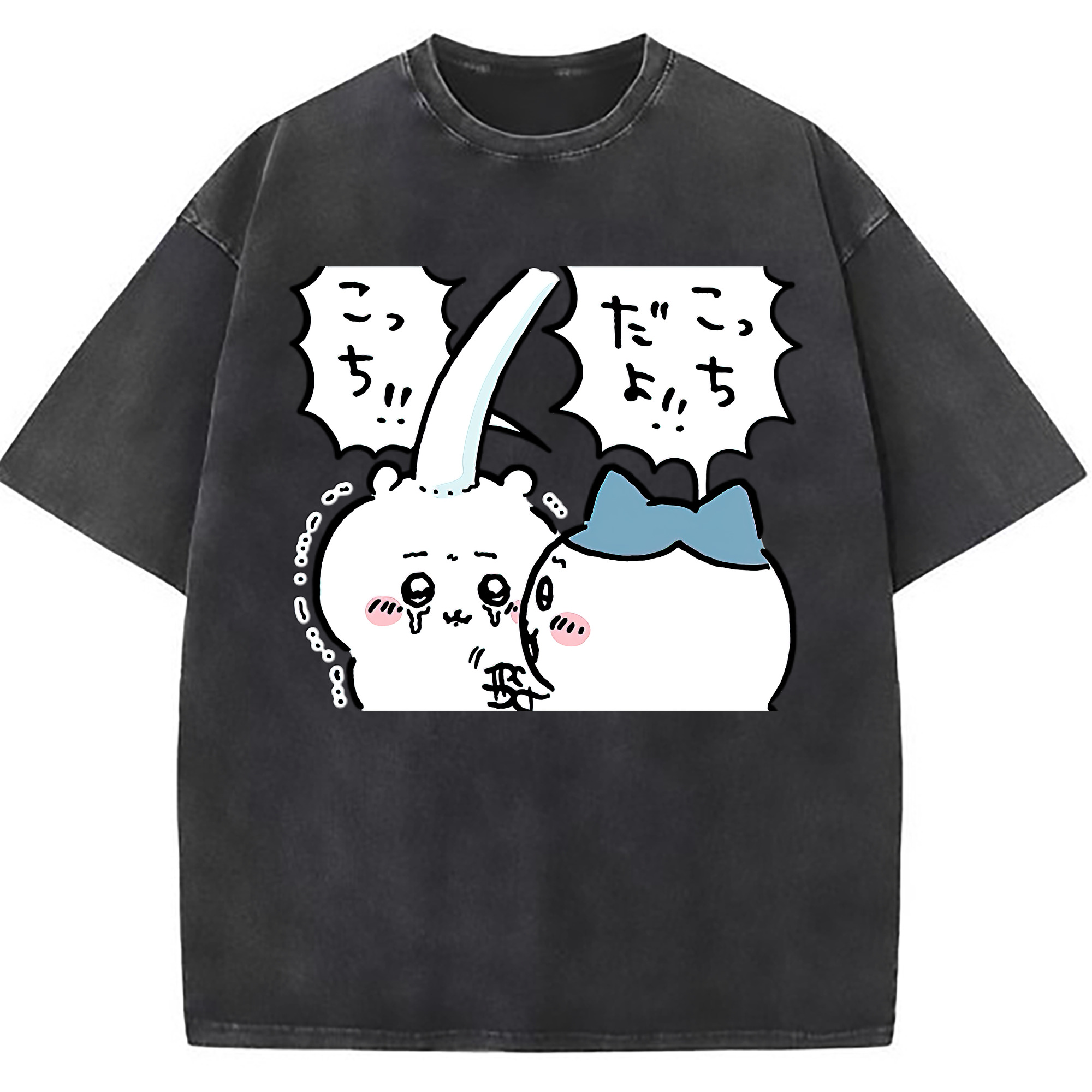 （画像用） ちいかわ ハチワレ Chii-kawa hachiware 綿100% ヴィンテージ風 半袖Tシャツ（フロントプリント）