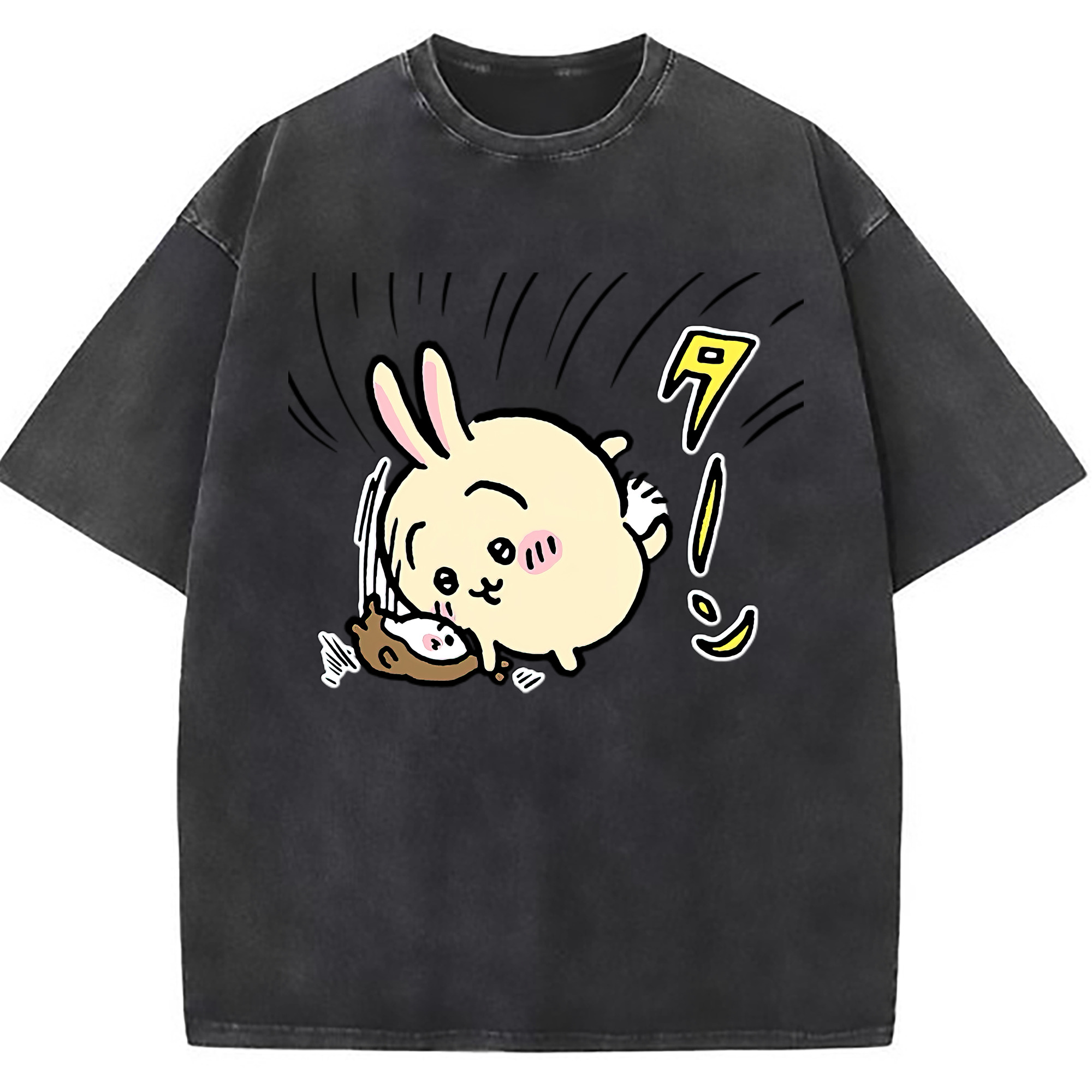 （画像用） ちいかわ うさぎ Chii-kawa usagi 綿100% ヴィンテージ風 半袖Tシャツ（フロントプリント）