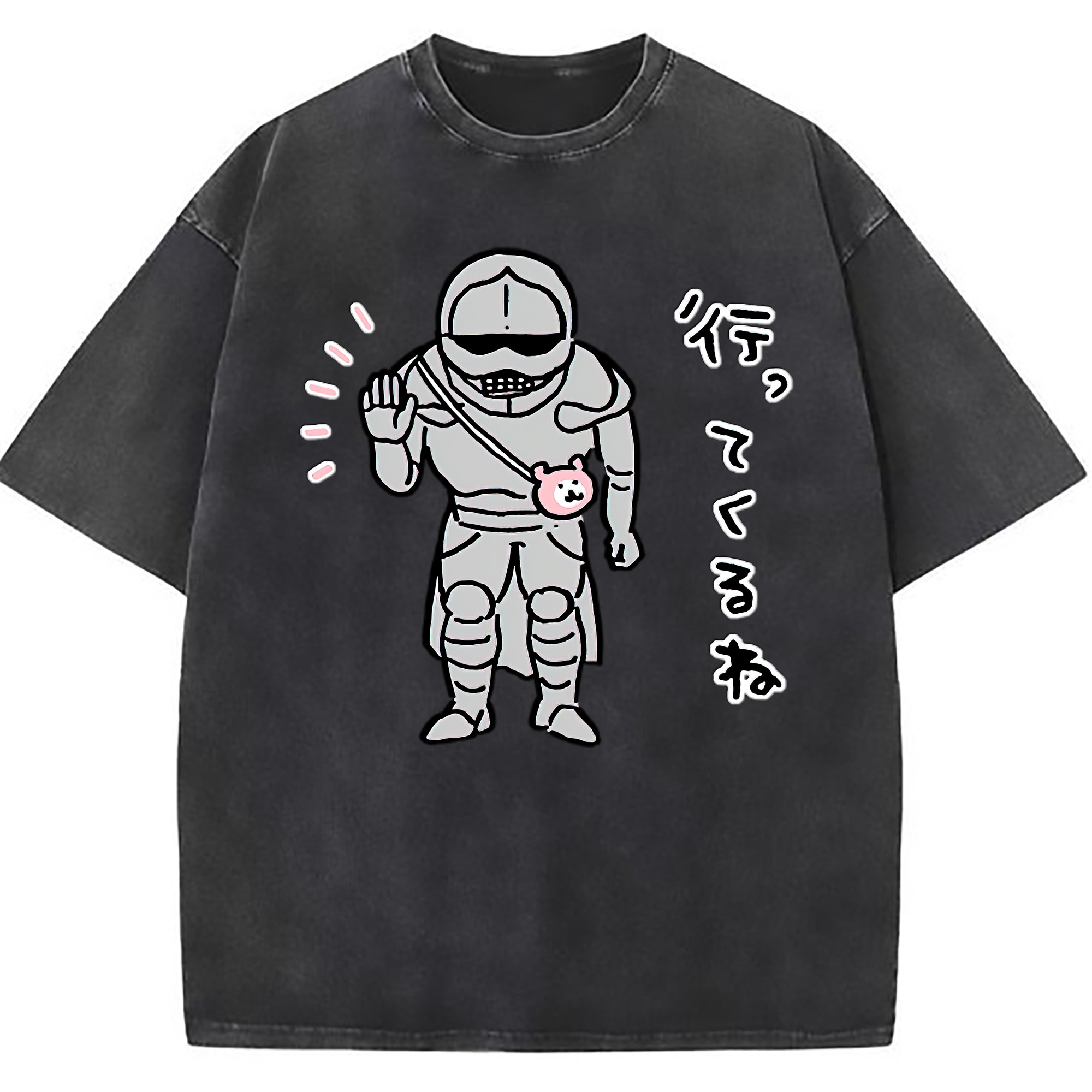（画像用） ちいかわ 労働の鎧さん Chii-kawa Mr. Armor of Labor 綿100% ヴィンテージ風 半袖Tシャツ（フロントプリント）