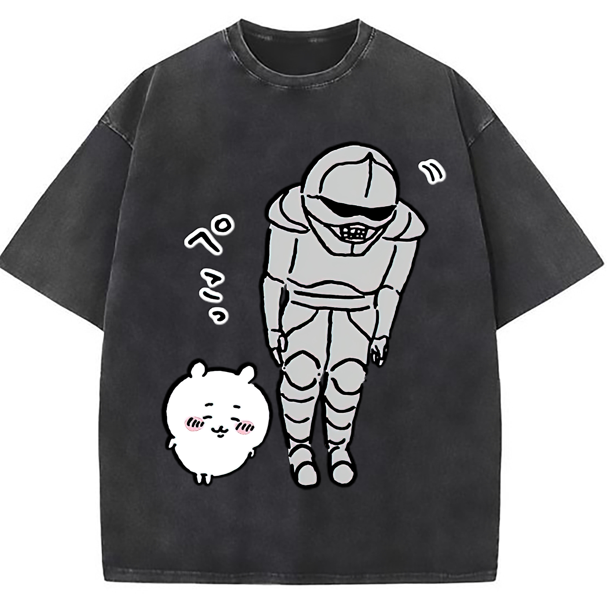 （画像用） ちいかわ 労働の鎧さん Chii-kawa Mr. Armor of Labor 綿100% ヴィンテージ風 半袖Tシャツ（フロントプリント）