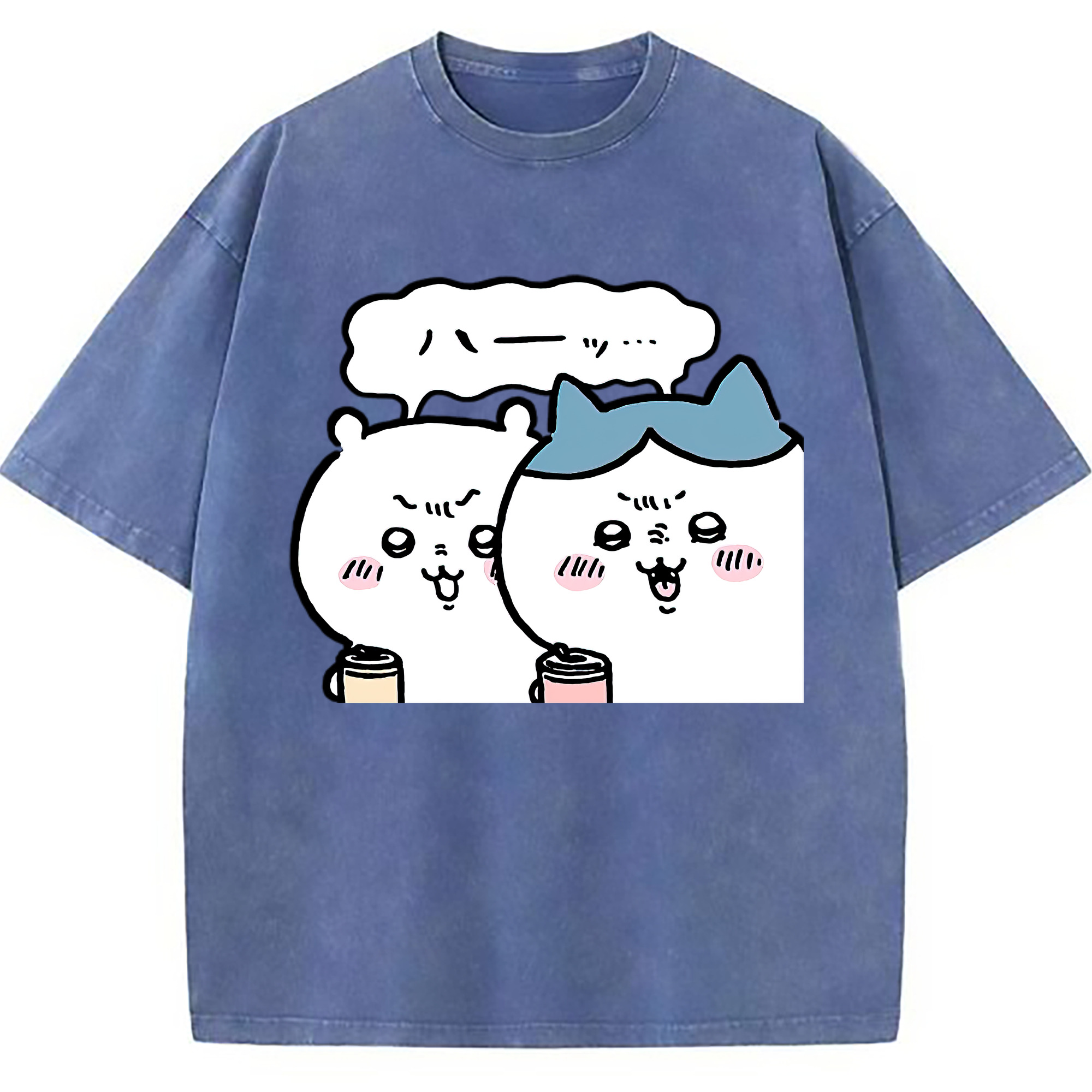 （画像用） ちいかわ ハチワレ Chii-kawa hachiware 綿100% ヴィンテージ風 半袖Tシャツ（フロントプリント）