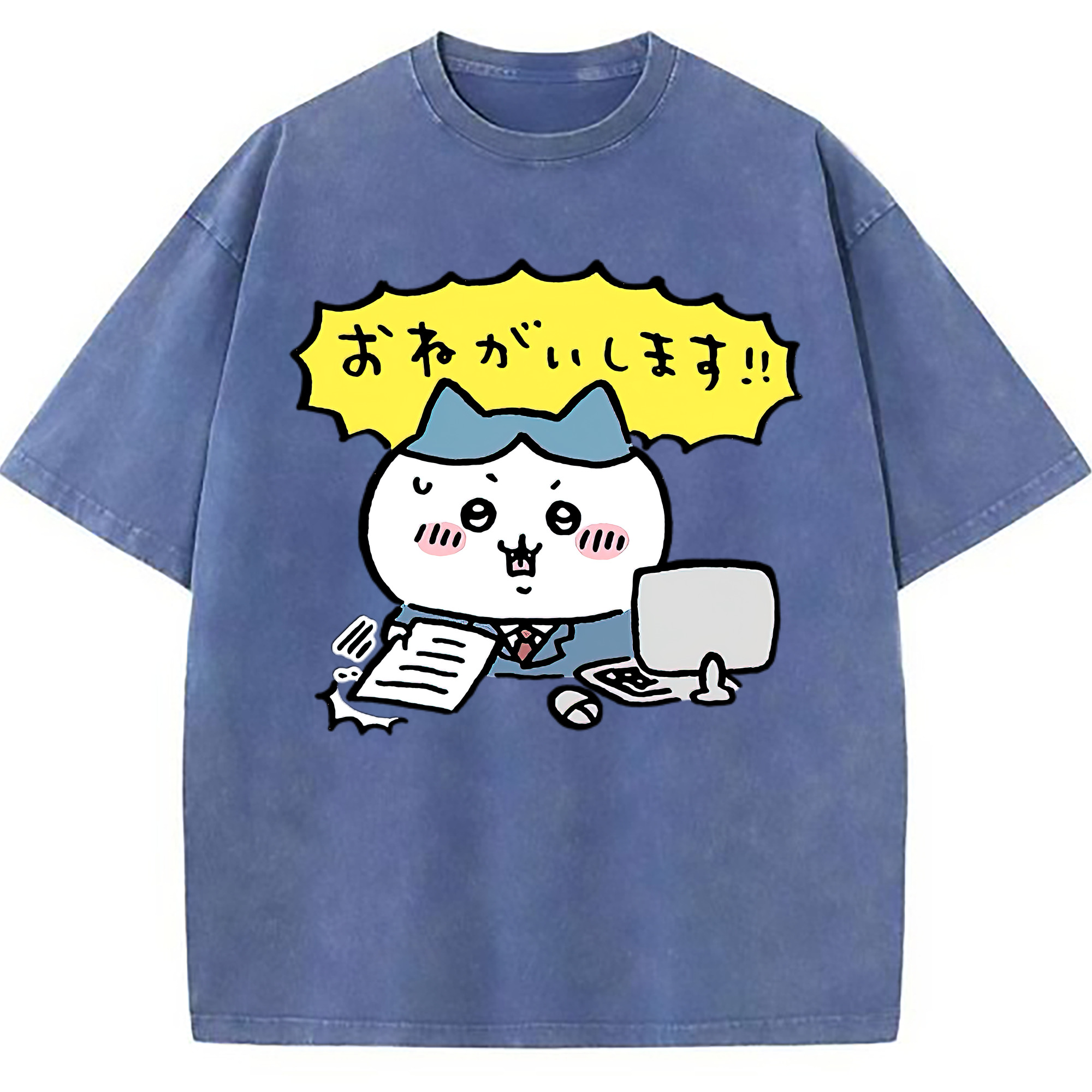 （画像用） ちいかわ ハチワレ Chii-kawa hachiware 綿100% ヴィンテージ風 半袖Tシャツ（フロントプリント）