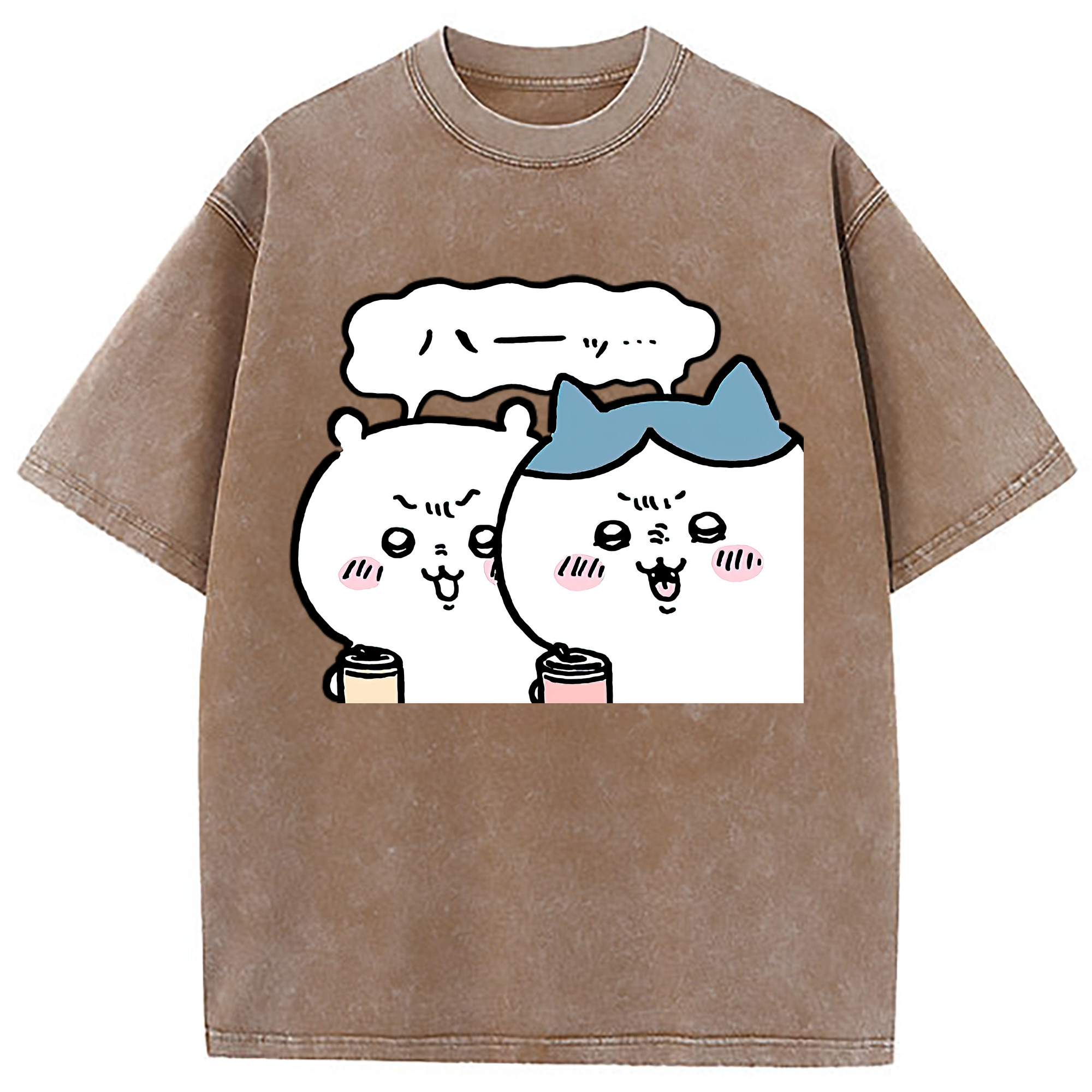 （画像用） ちいかわ ハチワレ Chii-kawa hachiware 綿100% ヴィンテージ風 半袖Tシャツ（フロントプリント）