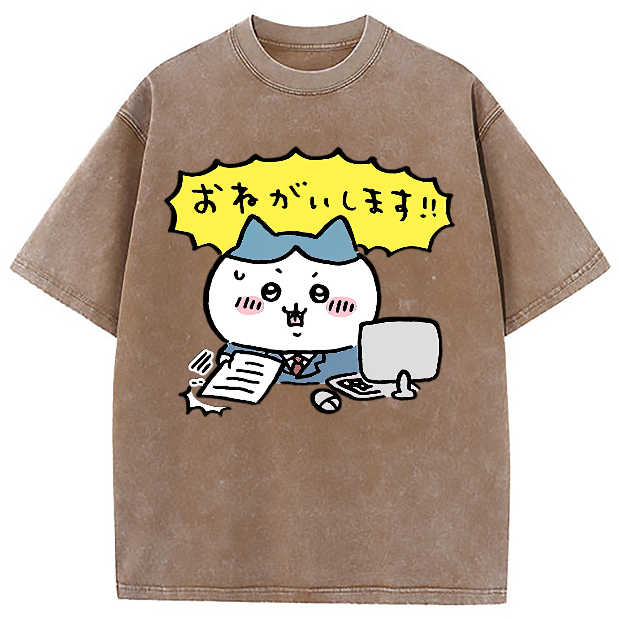 （画像用） ちいかわ ハチワレ Chii-kawa hachiware 綿100% ヴィンテージ風 半袖Tシャツ（フロントプリント）