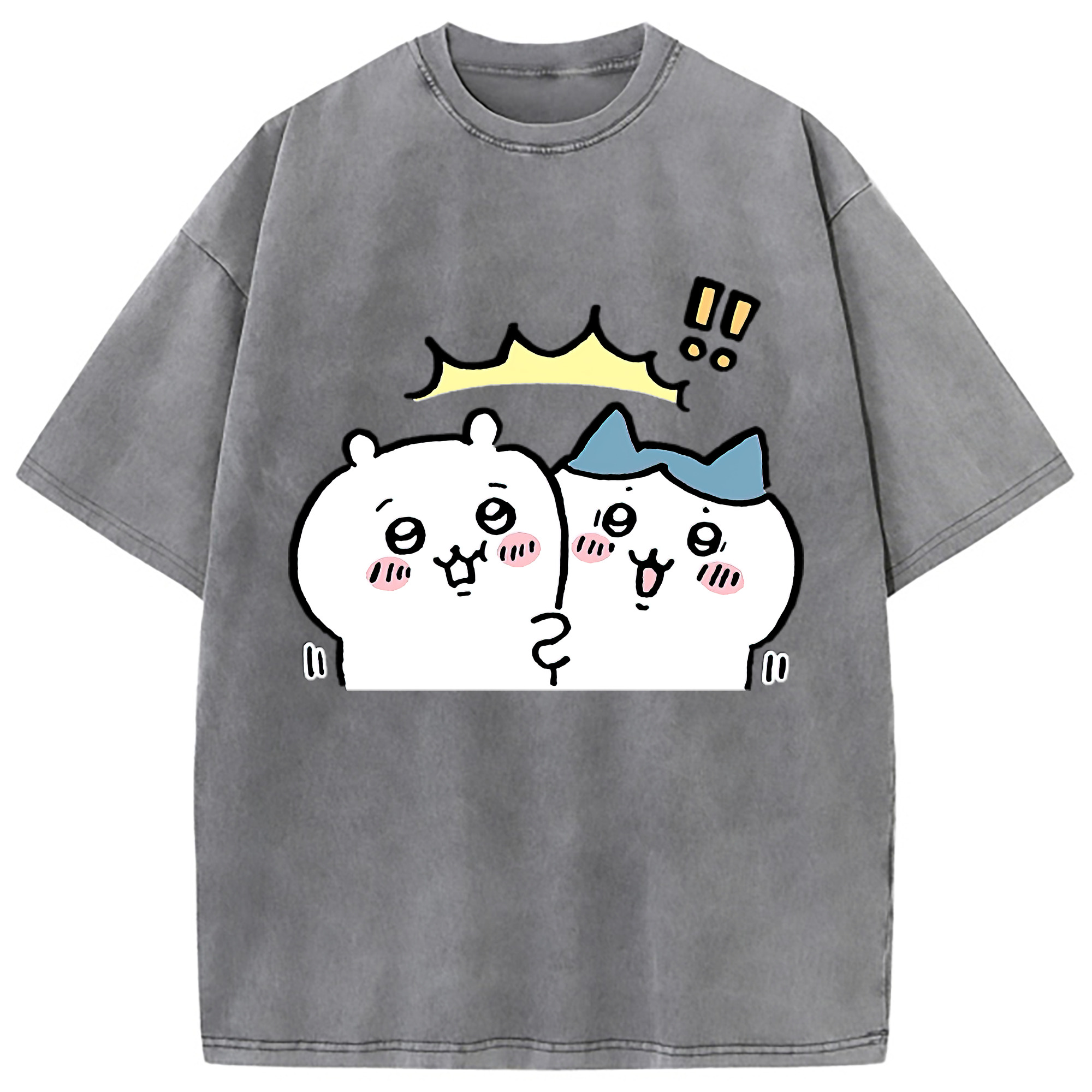 （画像用） ちいかわ ハチワレ Chii-kawa hachiware 綿100% ヴィンテージ風 半袖Tシャツ（フロントプリント）