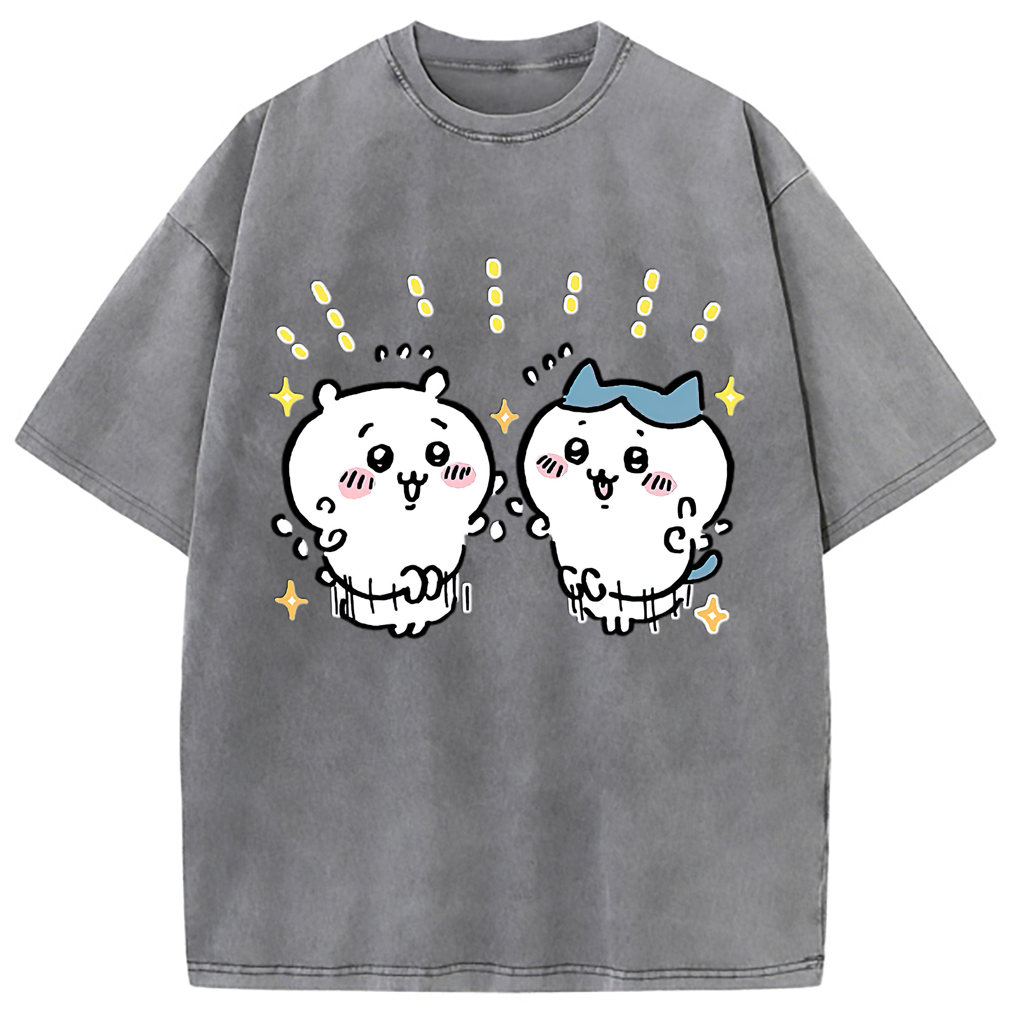 （画像用） ちいかわ ハチワレ Chii-kawa hachiware 綿100% ヴィンテージ風 半袖Tシャツ（フロントプリント）
