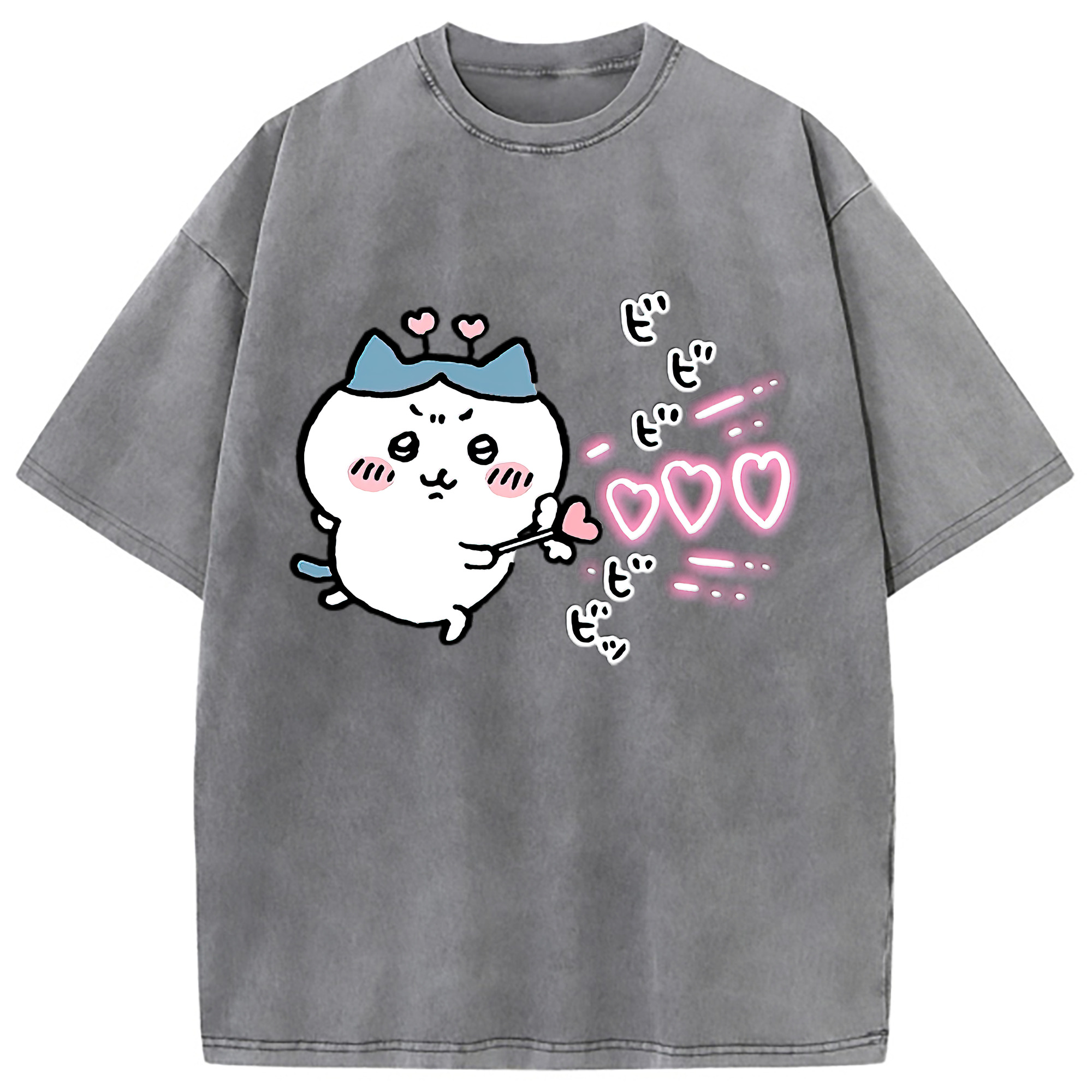 （画像用） ちいかわ ハチワレ Chii-kawa hachiware 綿100% ヴィンテージ風 半袖Tシャツ（フロントプリント）