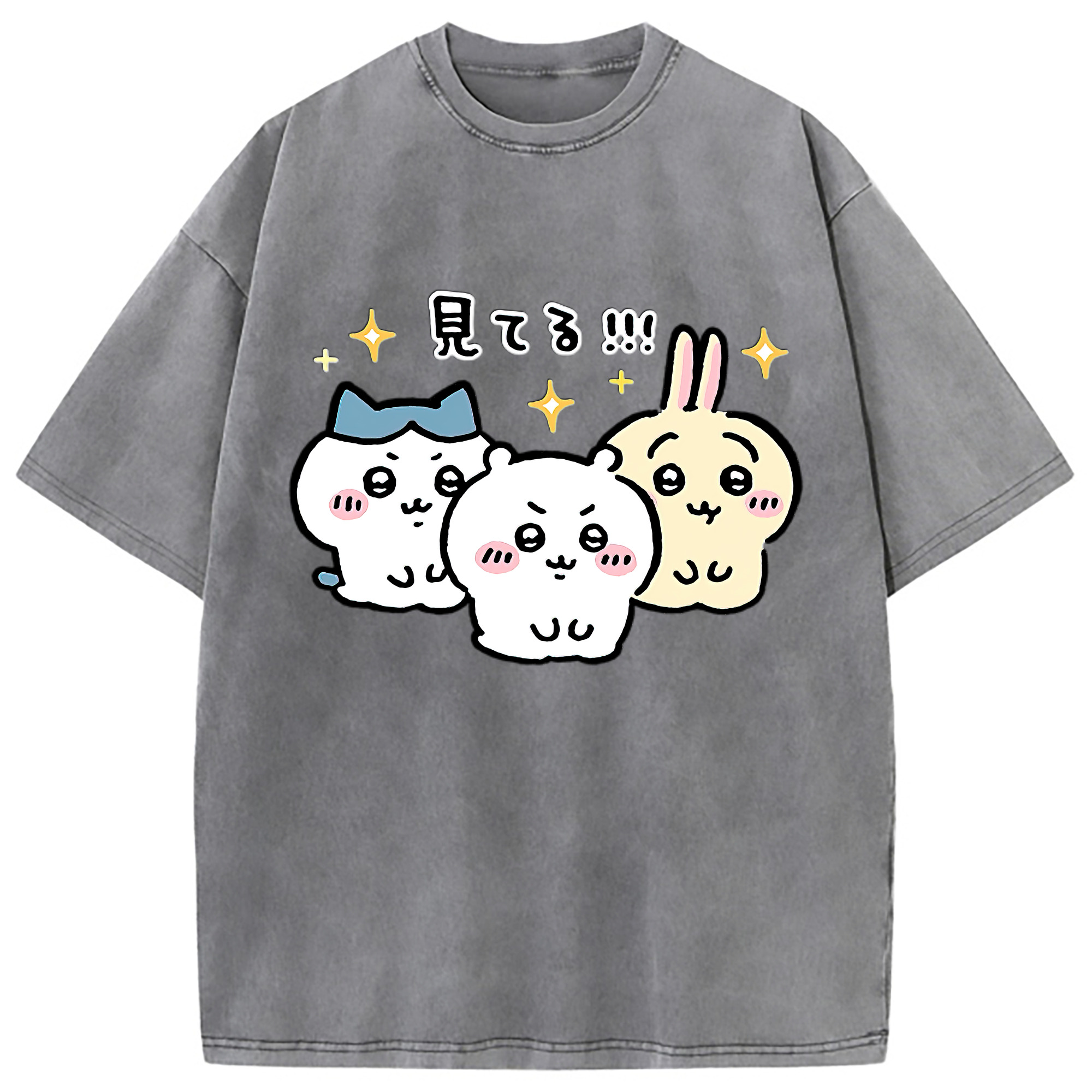 （画像用） ちいかわ ハチワレ Chii-kawa hachiware 綿100% ヴィンテージ風 半袖Tシャツ（フロントプリント）