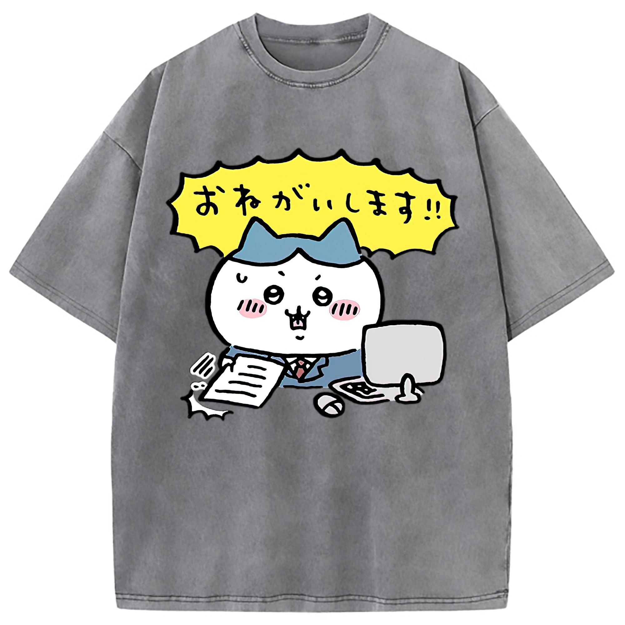 （画像用） ちいかわ ハチワレ Chii-kawa hachiware 綿100% ヴィンテージ風 半袖Tシャツ（フロントプリント）