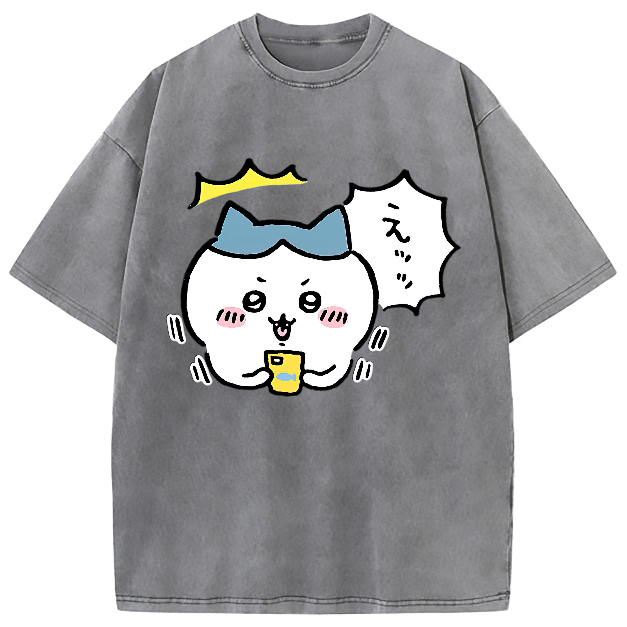 （画像用） ちいかわ ハチワレ Chii-kawa hachiware 綿100% ヴィンテージ風 半袖Tシャツ（フロントプリント）