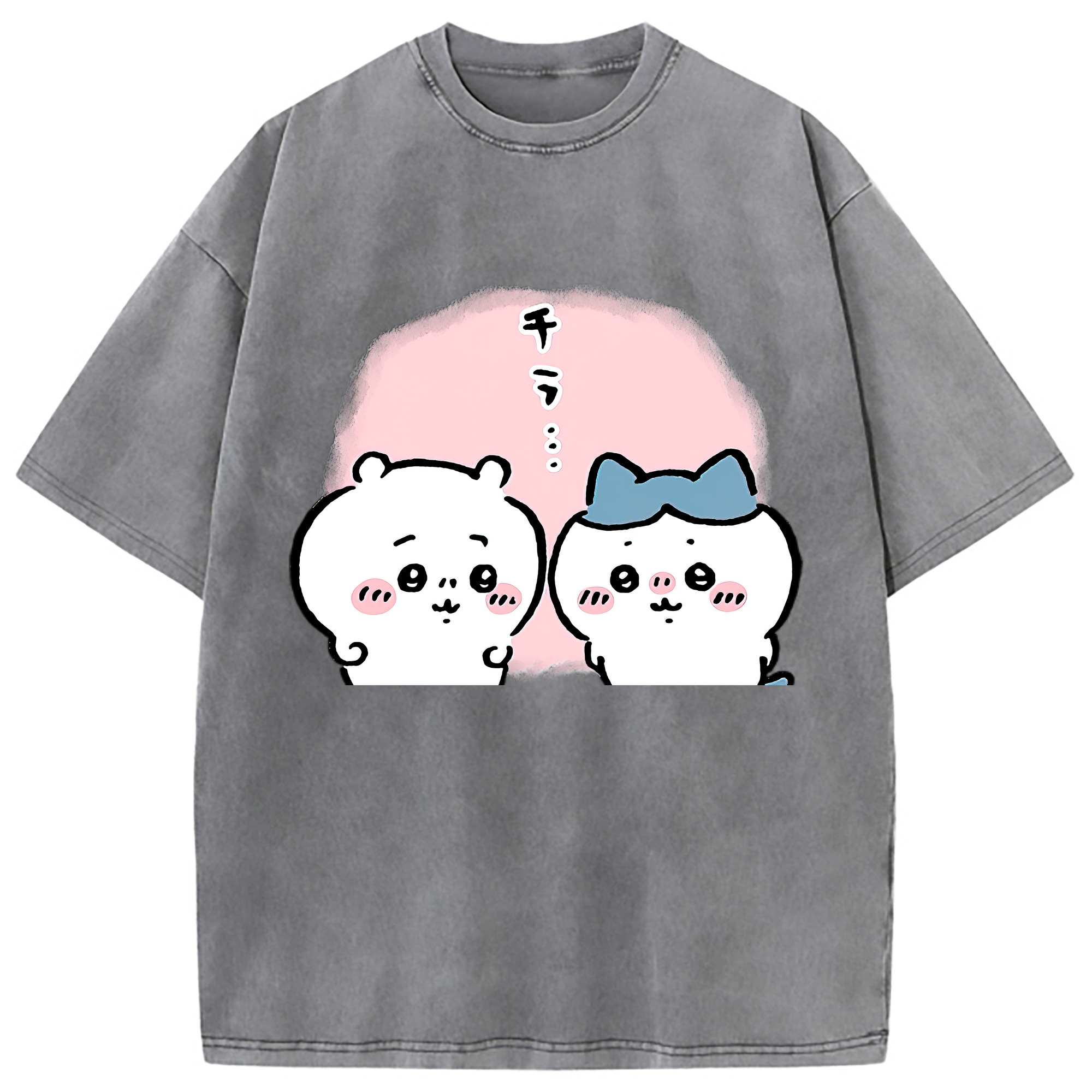 （画像用） ちいかわ ハチワレ Chii-kawa hachiware 綿100% ヴィンテージ風 半袖Tシャツ（フロントプリント）