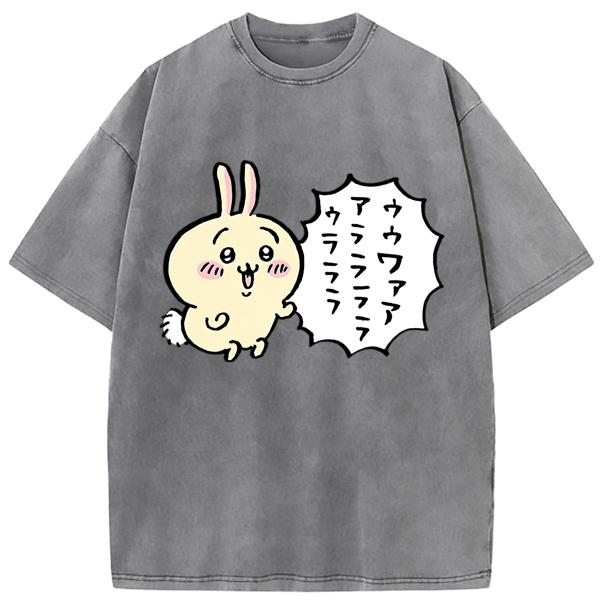 （画像用） ちいかわ うさぎ Chii-kawa usagi 綿100% ヴィンテージ風 半袖Tシャツ（フロントプリント）