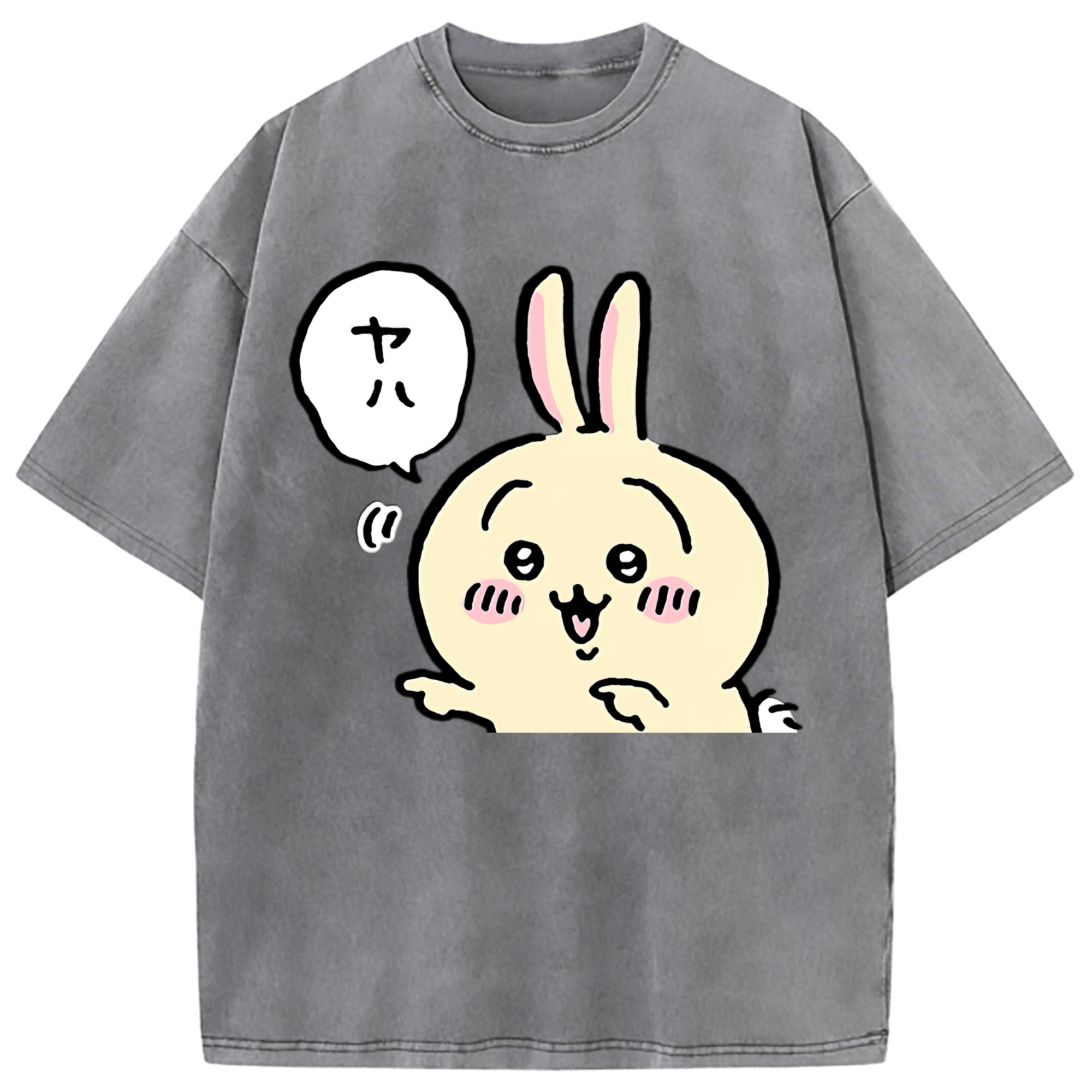 （画像用） ちいかわ うさぎ Chii-kawa usagi 綿100% ヴィンテージ風 半袖Tシャツ（フロントプリント）