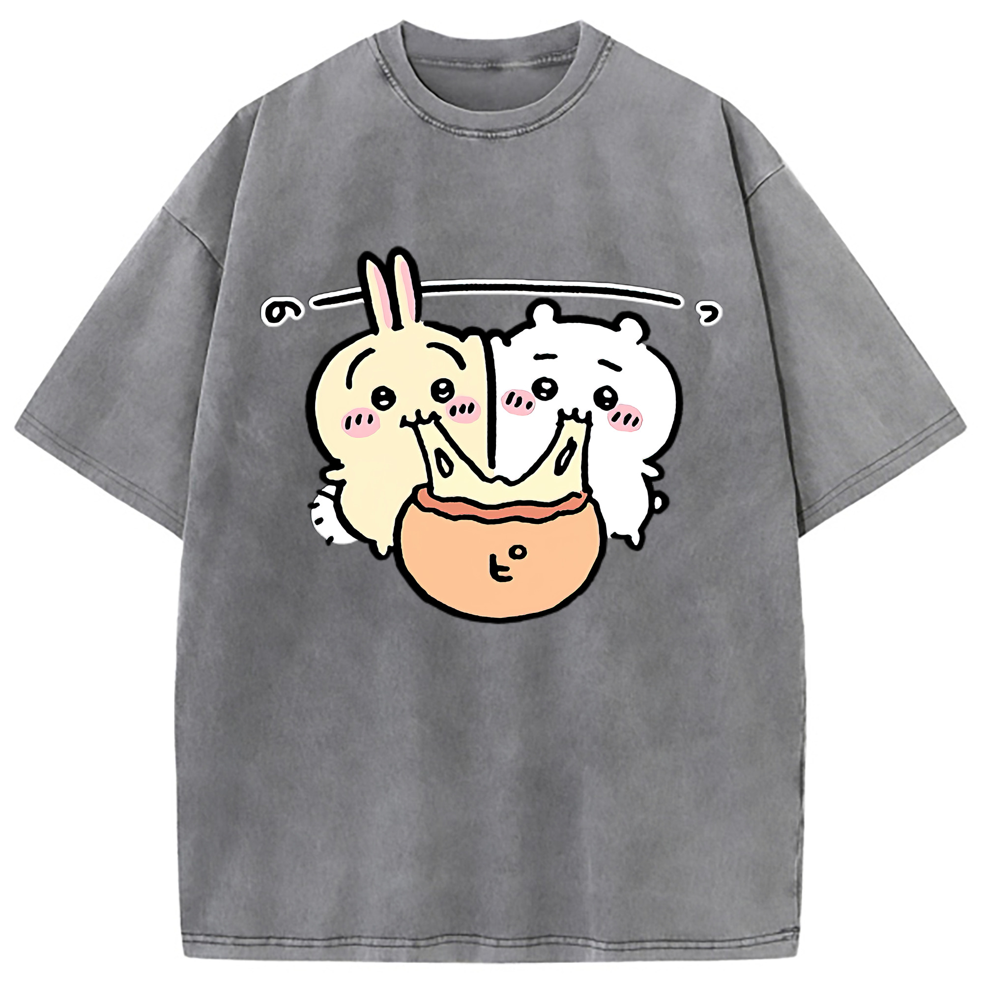 （画像用） ちいかわ うさぎ Chii-kawa usagi 綿100% ヴィンテージ風 半袖Tシャツ（フロントプリント）