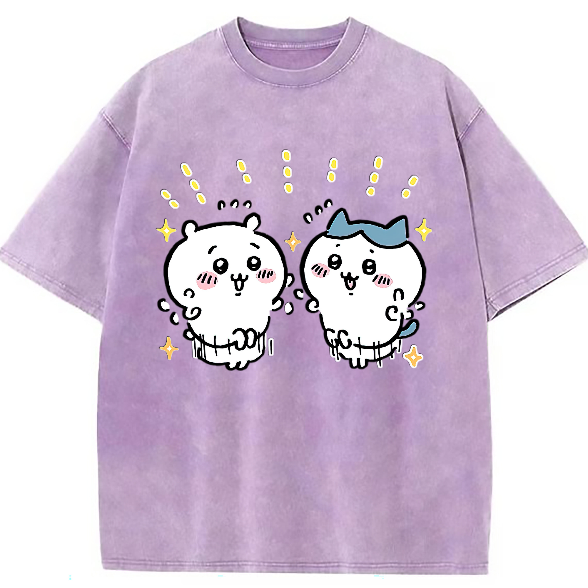 （画像用） ちいかわ ハチワレ Chii-kawa hachiware 綿100% ヴィンテージ風 半袖Tシャツ（フロントプリント）