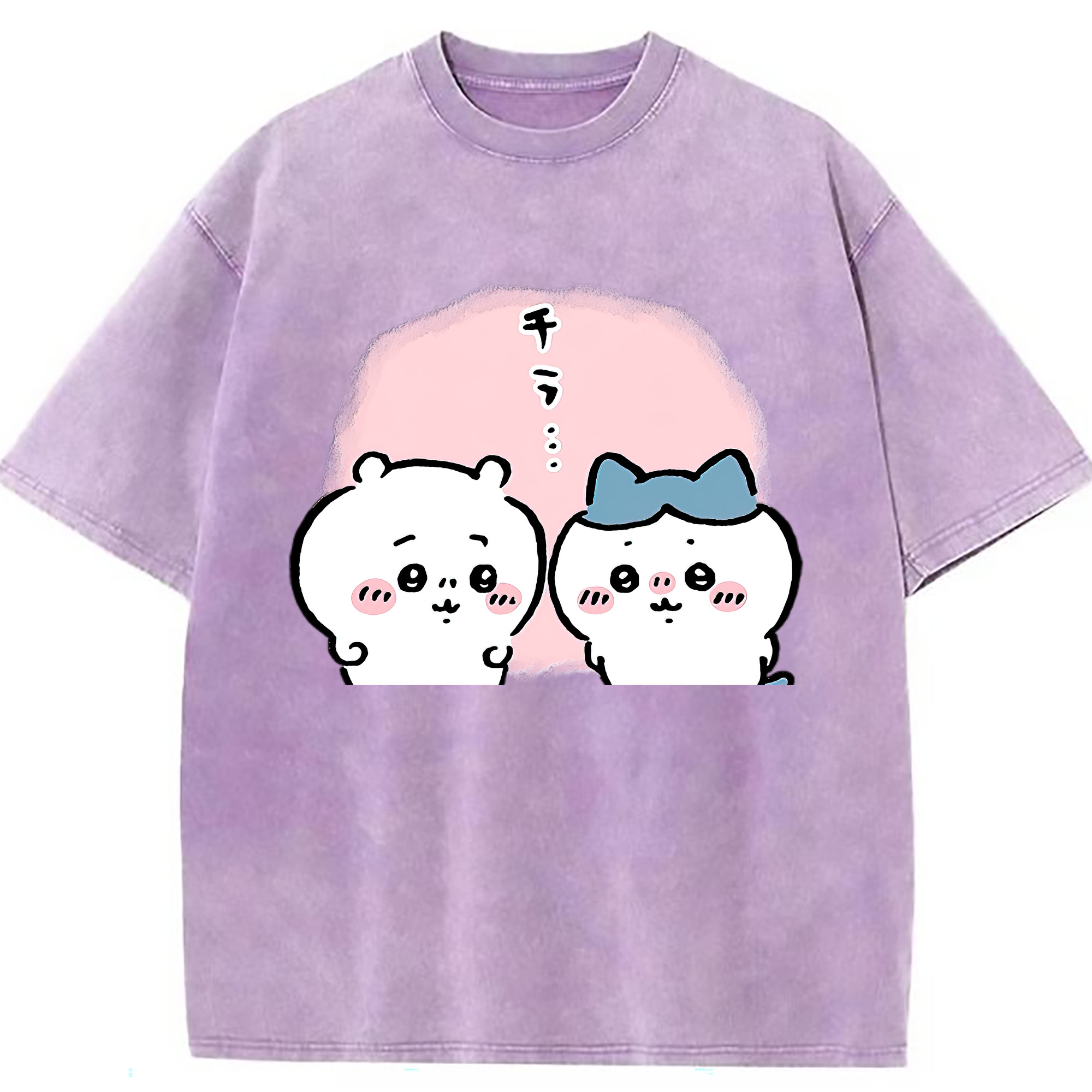 （画像用） ちいかわ ハチワレ Chii-kawa hachiware 綿100% ヴィンテージ風 半袖Tシャツ（フロントプリント）
