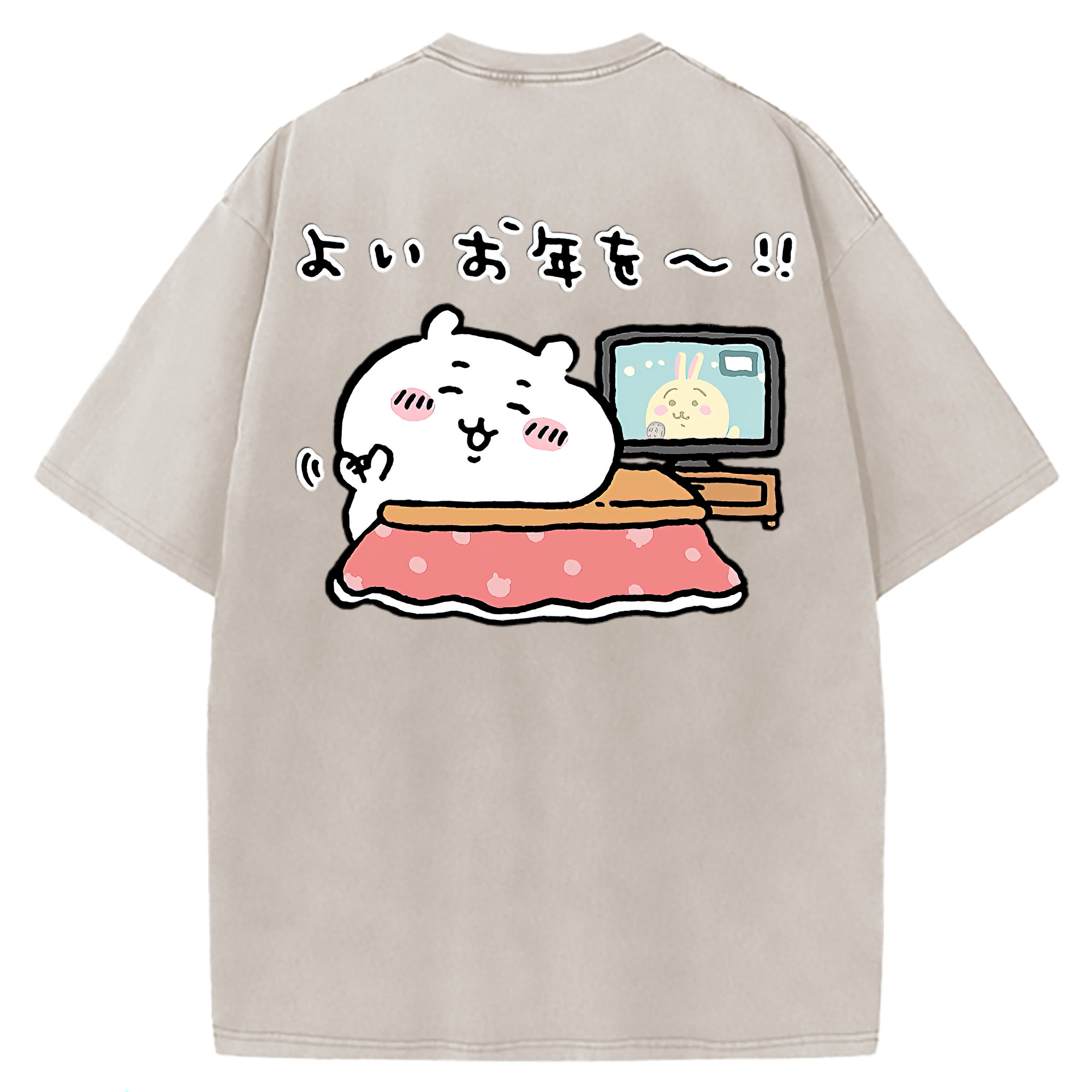 （画像用） ちいかわ ちいかわ Chii-kawa chiikawa 綿100% ヴィンテージ風 半袖Tシャツ（背面プリント）