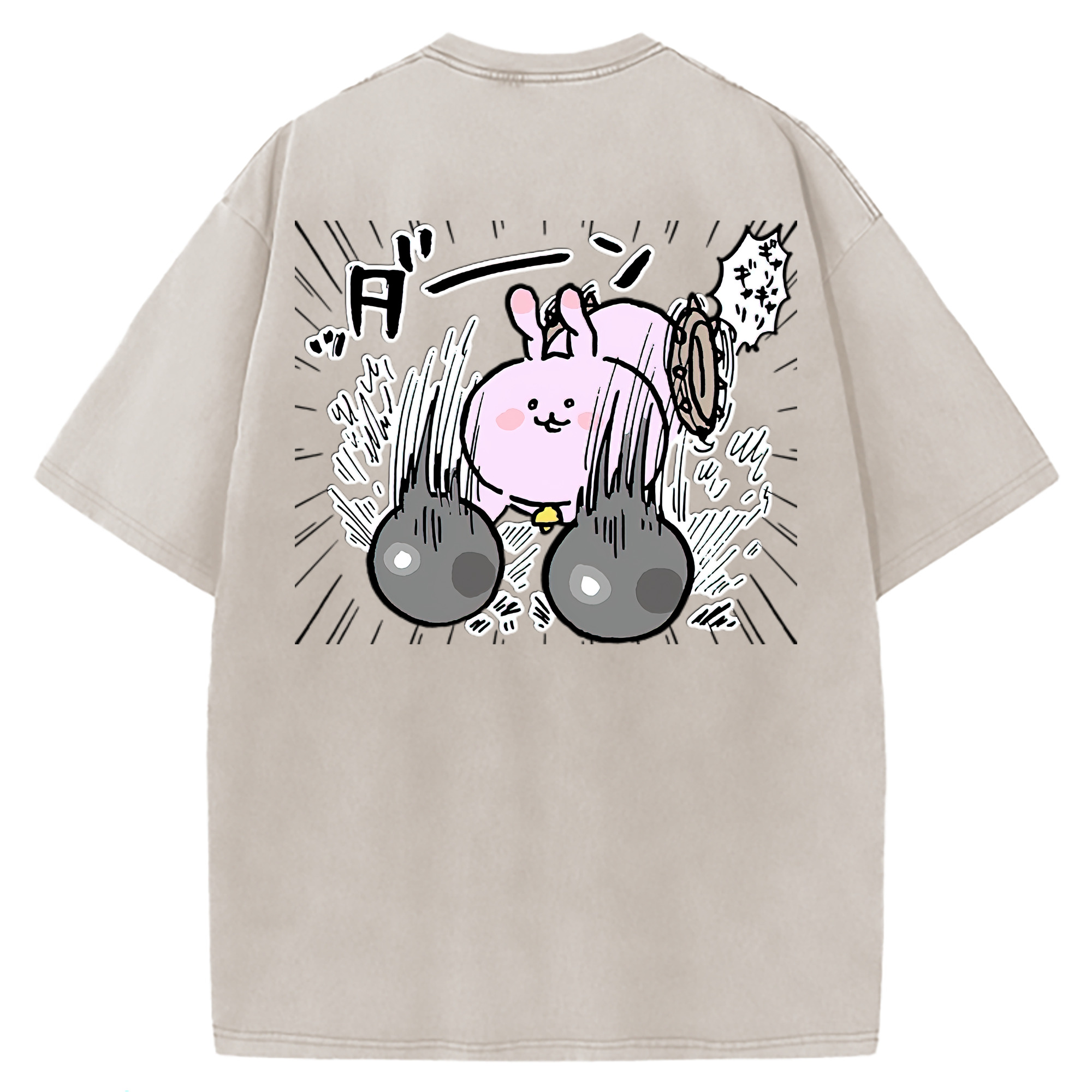 （画像用） ちいかわ うさぎ Chii-kawa usagi 綿100% ヴィンテージ風 半袖Tシャツ（背面プリント）