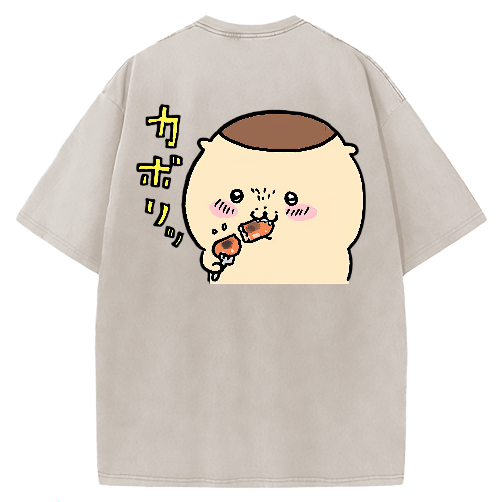 （画像用） ちいかわ くりまんじゅう Chii-kawa kuri manjū 綿100% ヴィンテージ風 半袖Tシャツ（背面プリント）