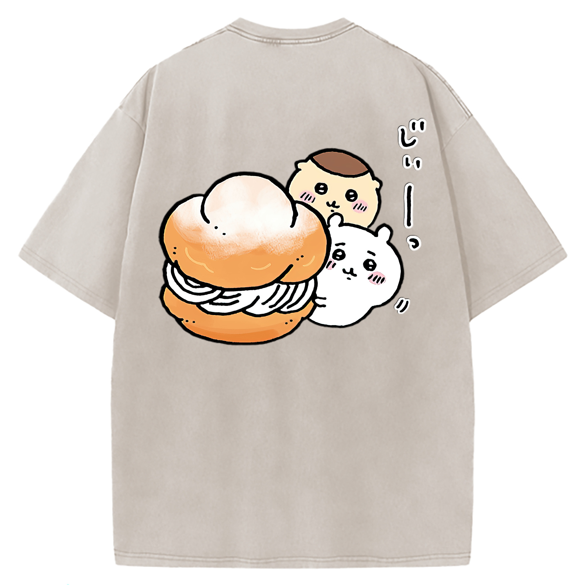 （画像用） ちいかわ くりまんじゅう Chii-kawa kuri manjū 綿100% ヴィンテージ風 半袖Tシャツ（背面プリント）