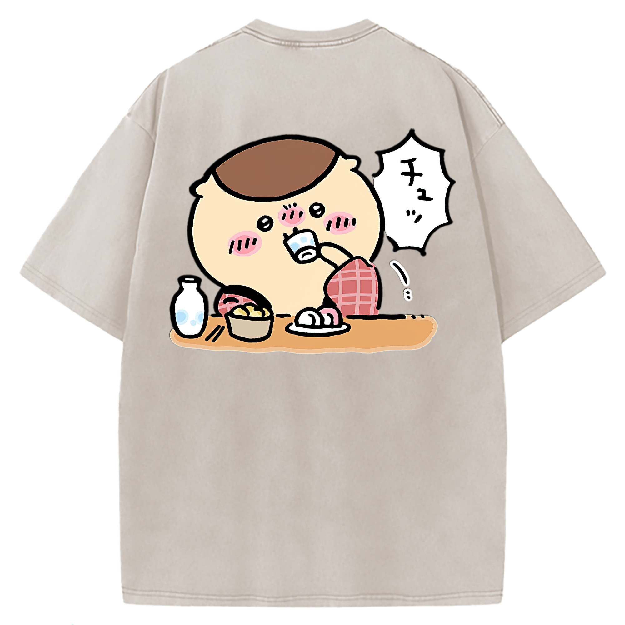 （画像用） ちいかわ くりまんじゅう Chii-kawa kuri manjū 綿100% ヴィンテージ風 半袖Tシャツ（背面プリント）
