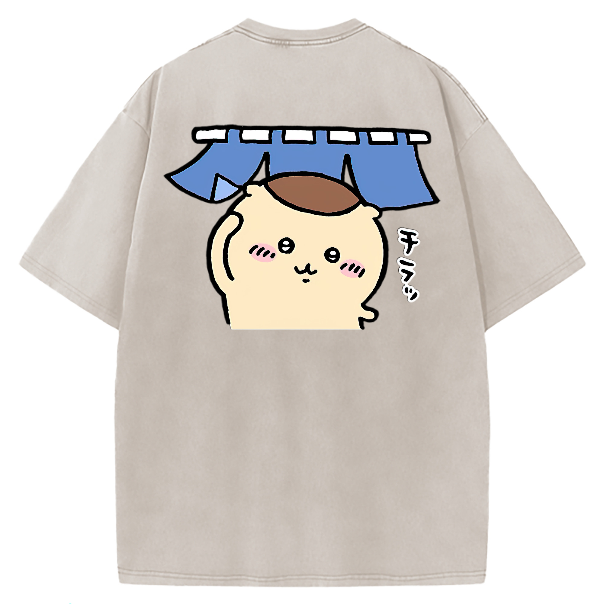 （画像用） ちいかわ くりまんじゅう Chii-kawa kuri manjū 綿100% ヴィンテージ風 半袖Tシャツ（背面プリント）