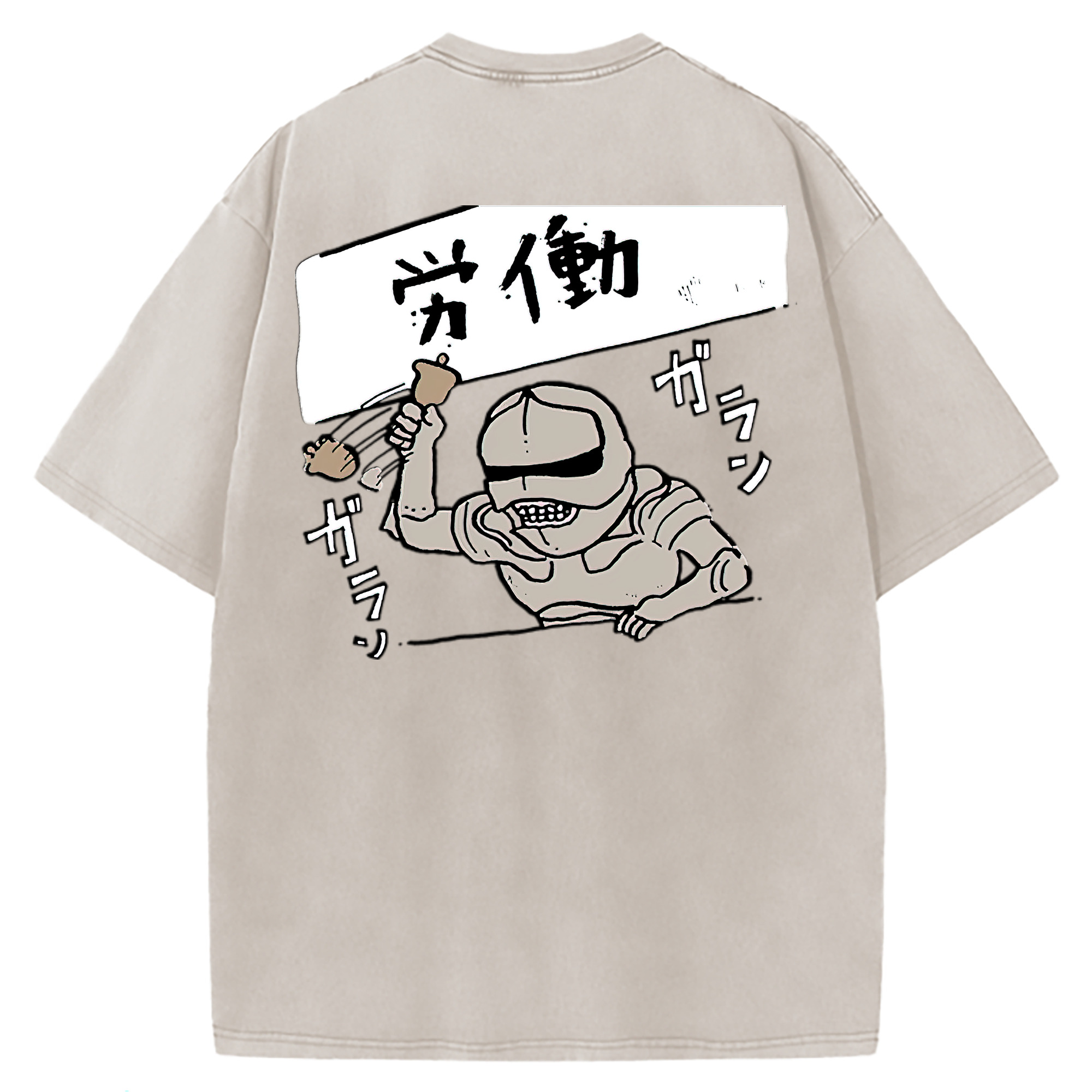 （画像用） ちいかわ 労働の鎧さん Chii-kawa Mr. Armor of Labor 綿100% ヴィンテージ風 半袖Tシャツ（背面プリント）