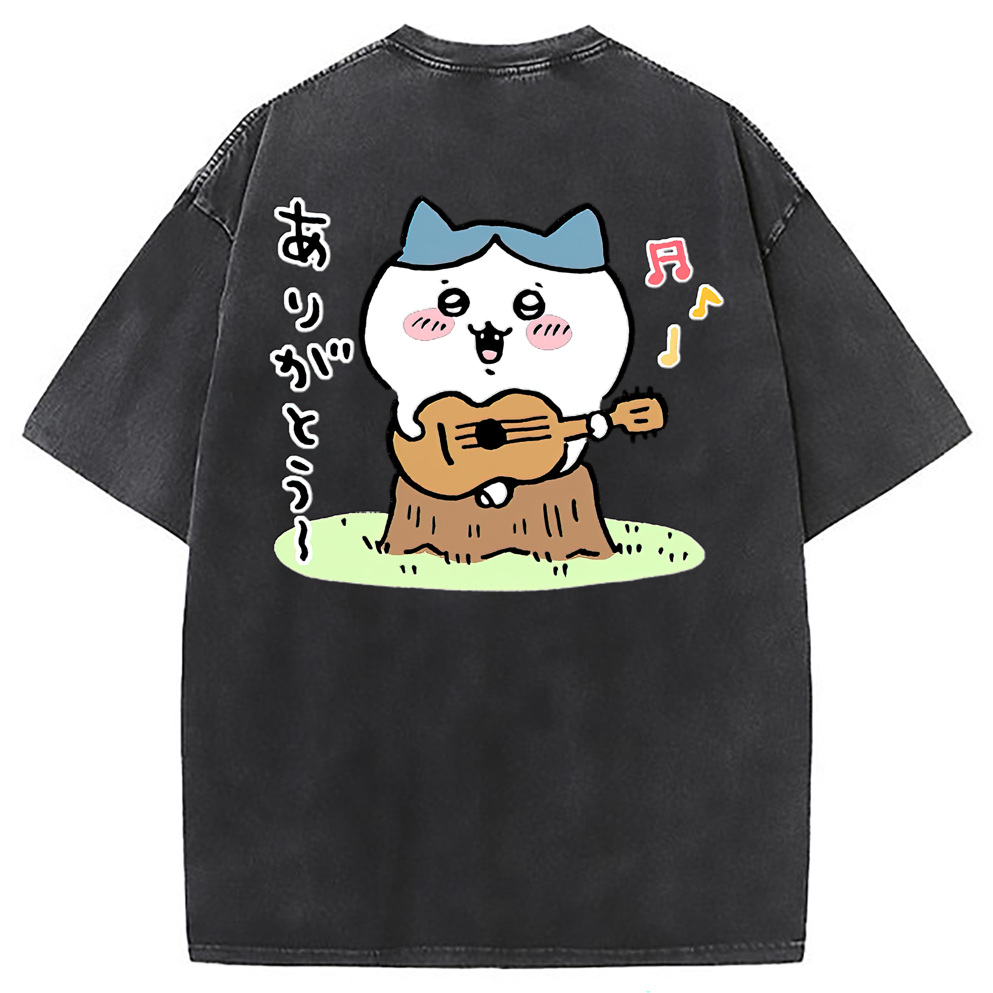 （画像用） ちいかわ ハチワレ Chii-kawa hachiware 綿100% ヴィンテージ風 半袖Tシャツ（背面プリント）