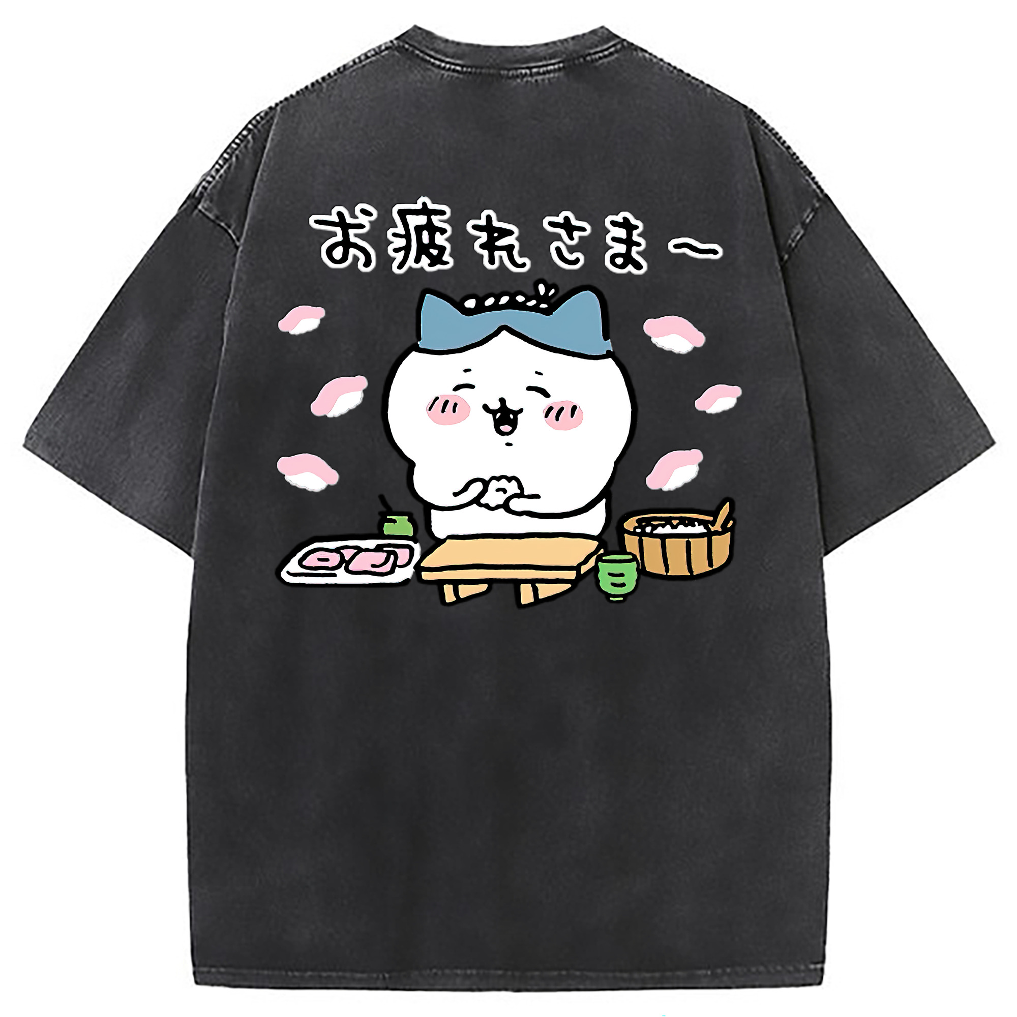 （画像用） ちいかわ ハチワレ Chii-kawa hachiware 綿100% ヴィンテージ風 半袖Tシャツ（背面プリント）