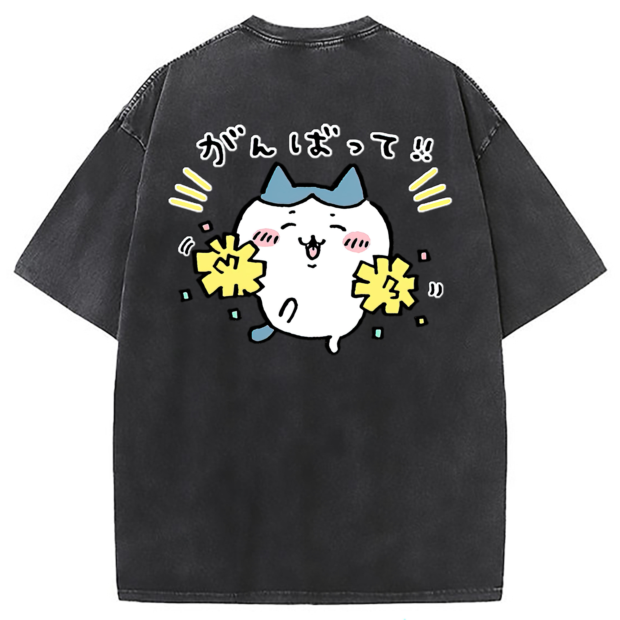 （画像用） ちいかわ ハチワレ Chii-kawa hachiware 綿100% ヴィンテージ風 半袖Tシャツ（背面プリント）