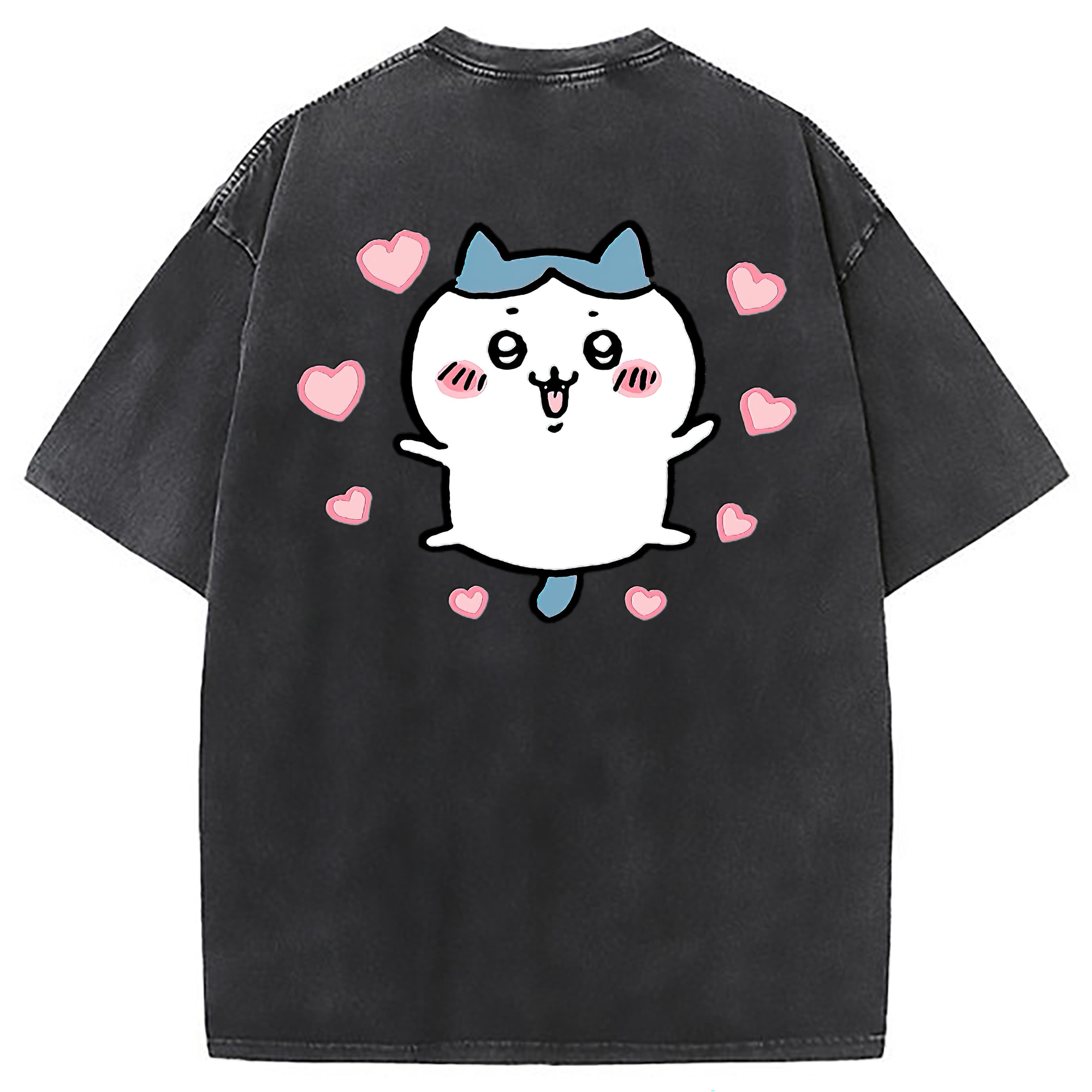 （画像用） ちいかわ ハチワレ Chii-kawa hachiware 綿100% ヴィンテージ風 半袖Tシャツ（背面プリント）