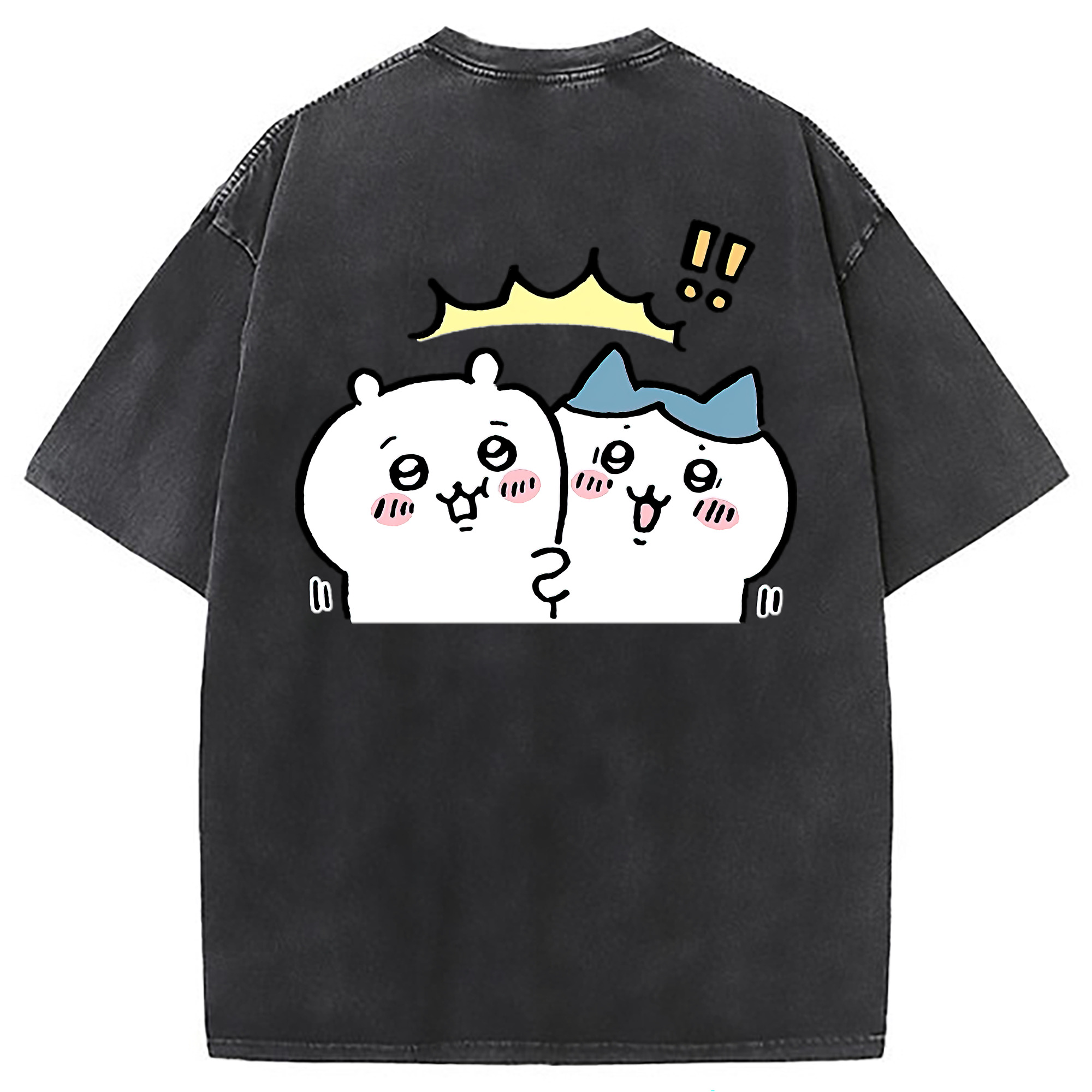 （画像用） ちいかわ ハチワレ Chii-kawa hachiware 綿100% ヴィンテージ風 半袖Tシャツ（背面プリント）