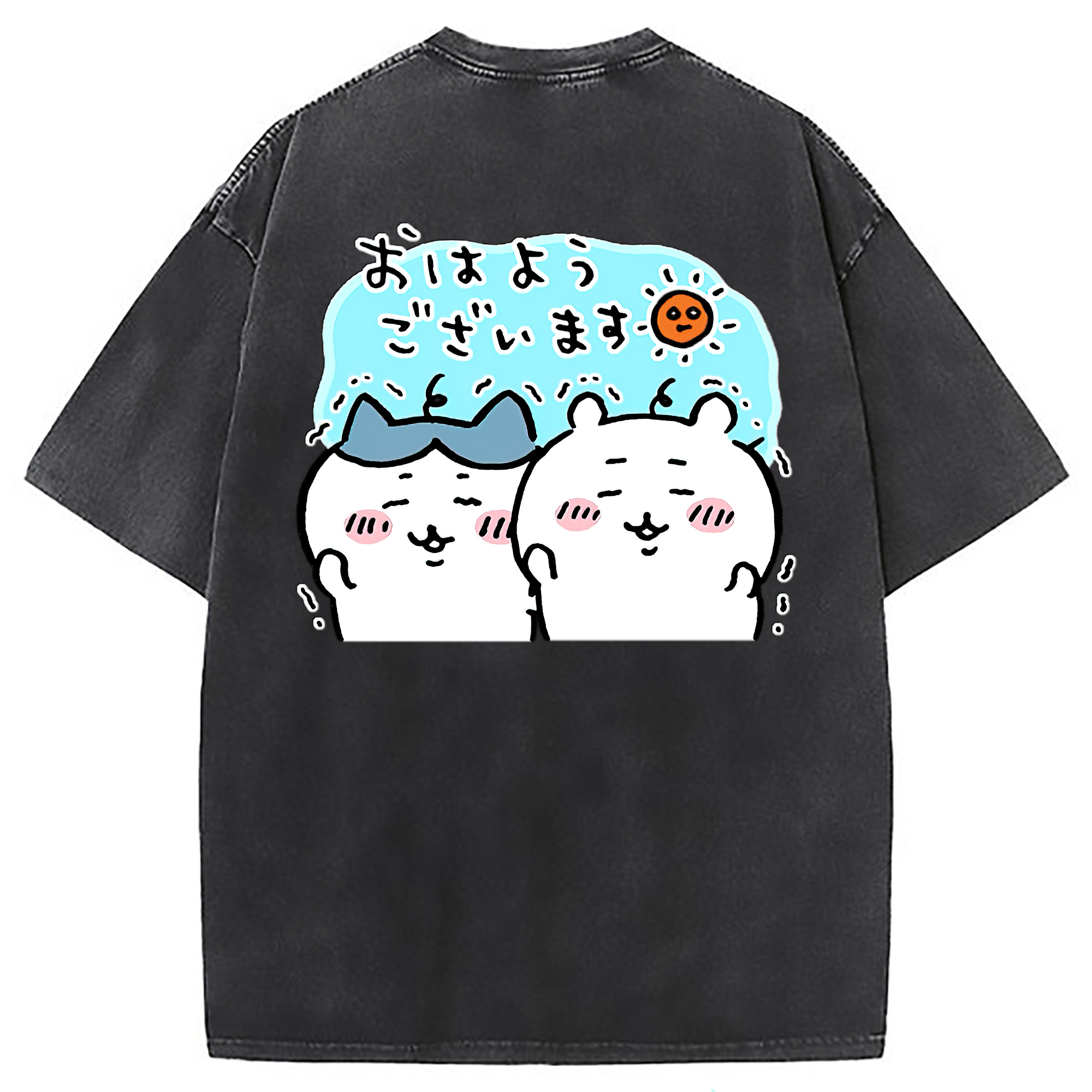 （画像用） ちいかわ ハチワレ Chii-kawa hachiware 綿100% ヴィンテージ風 半袖Tシャツ（背面プリント）