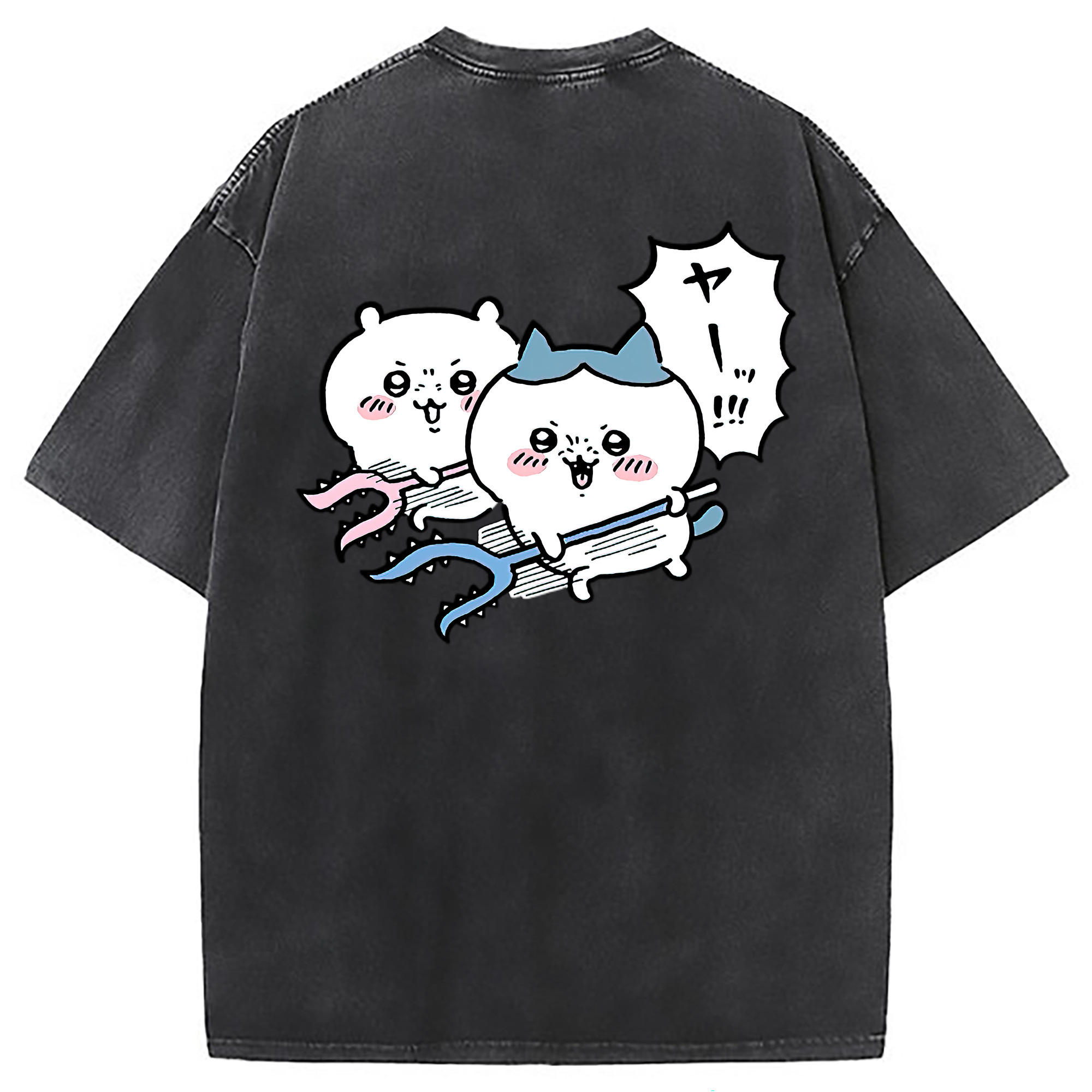 （画像用） ちいかわ ハチワレ Chii-kawa hachiware 綿100% ヴィンテージ風 半袖Tシャツ（背面プリント）