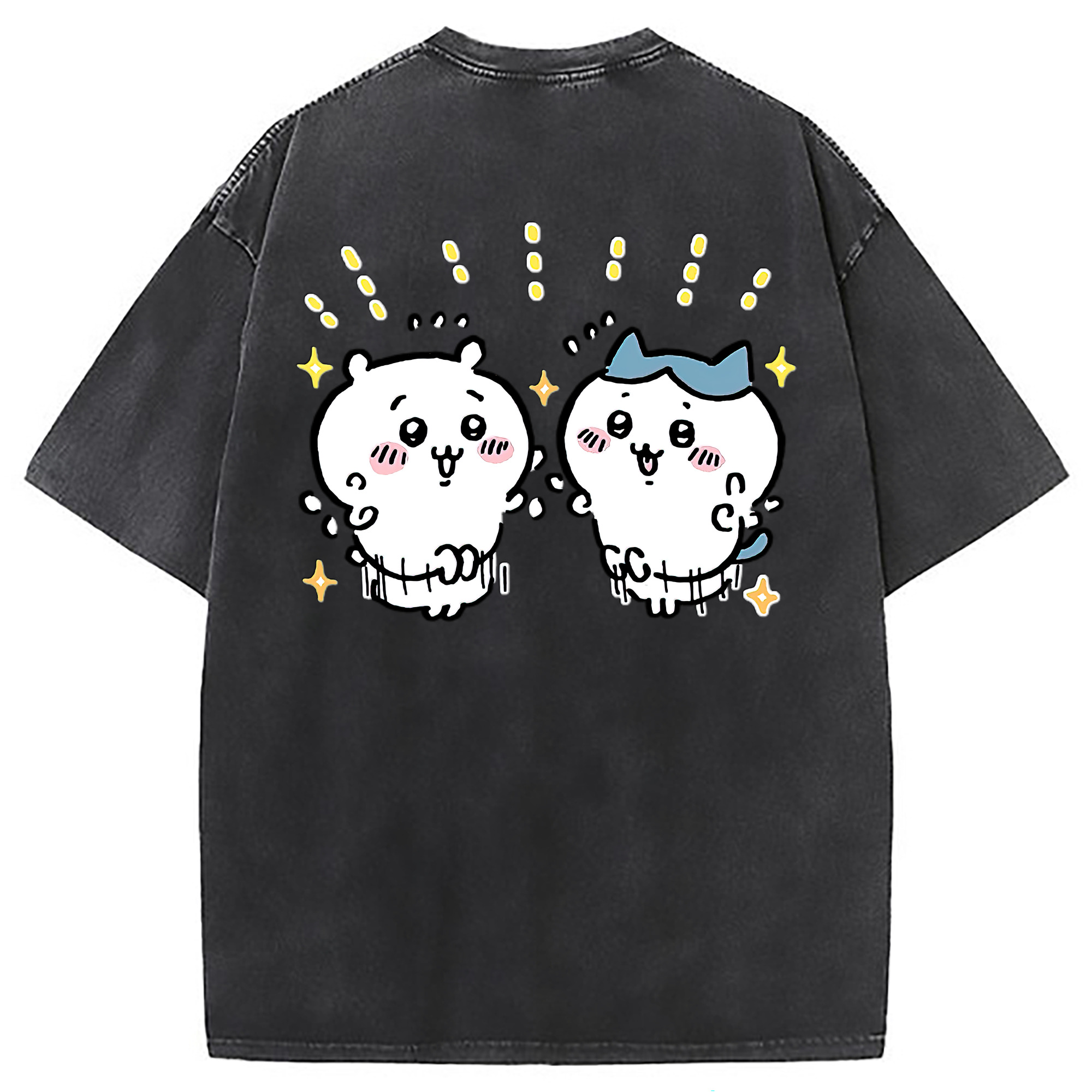 （画像用） ちいかわ ハチワレ Chii-kawa hachiware 綿100% ヴィンテージ風 半袖Tシャツ（背面プリント）