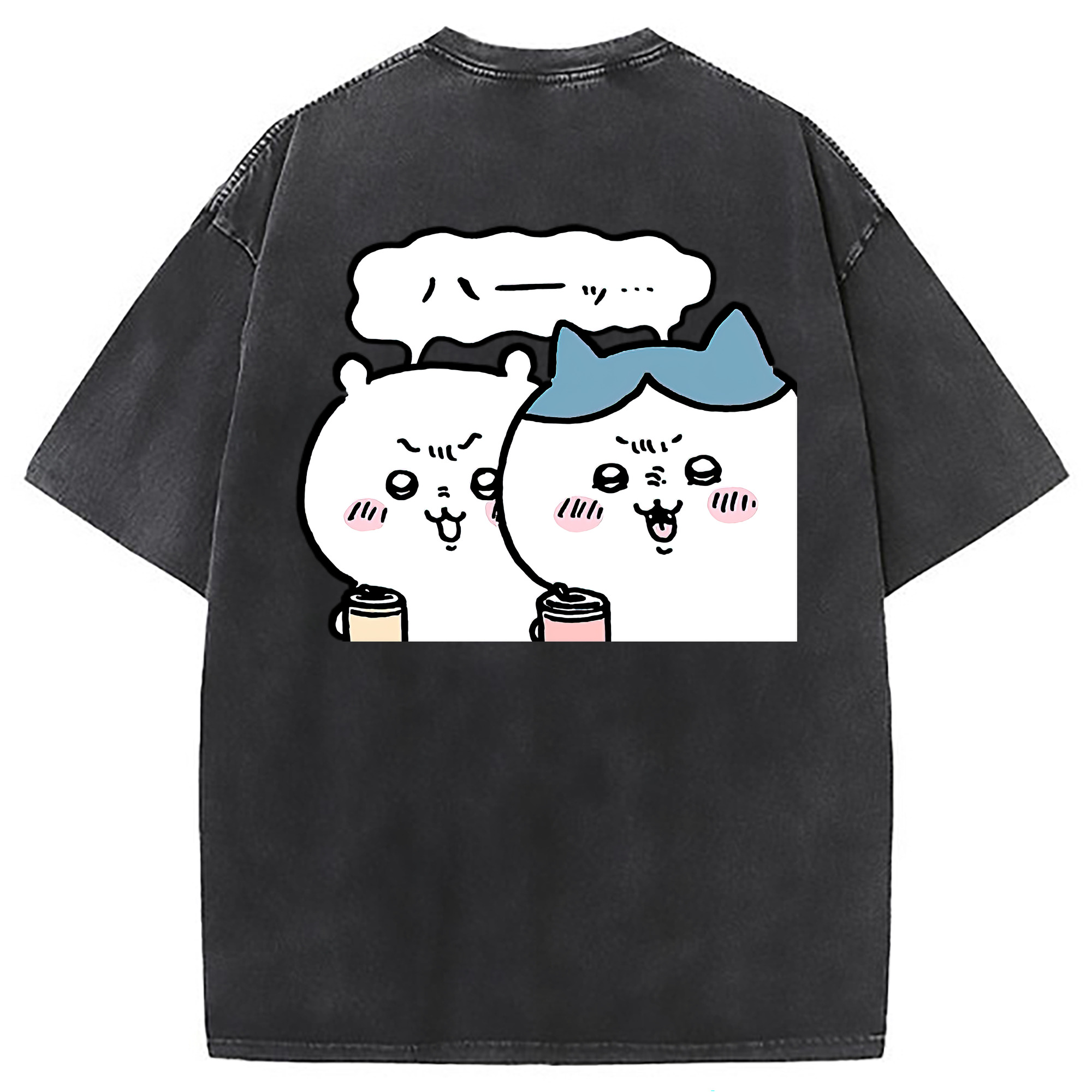 （画像用） ちいかわ ハチワレ Chii-kawa hachiware 綿100% ヴィンテージ風 半袖Tシャツ（背面プリント）