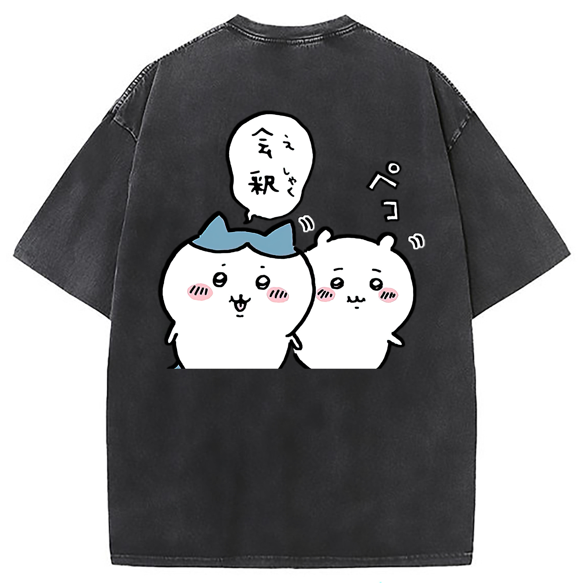 （画像用） ちいかわ ハチワレ Chii-kawa hachiware 綿100% ヴィンテージ風 半袖Tシャツ（背面プリント）