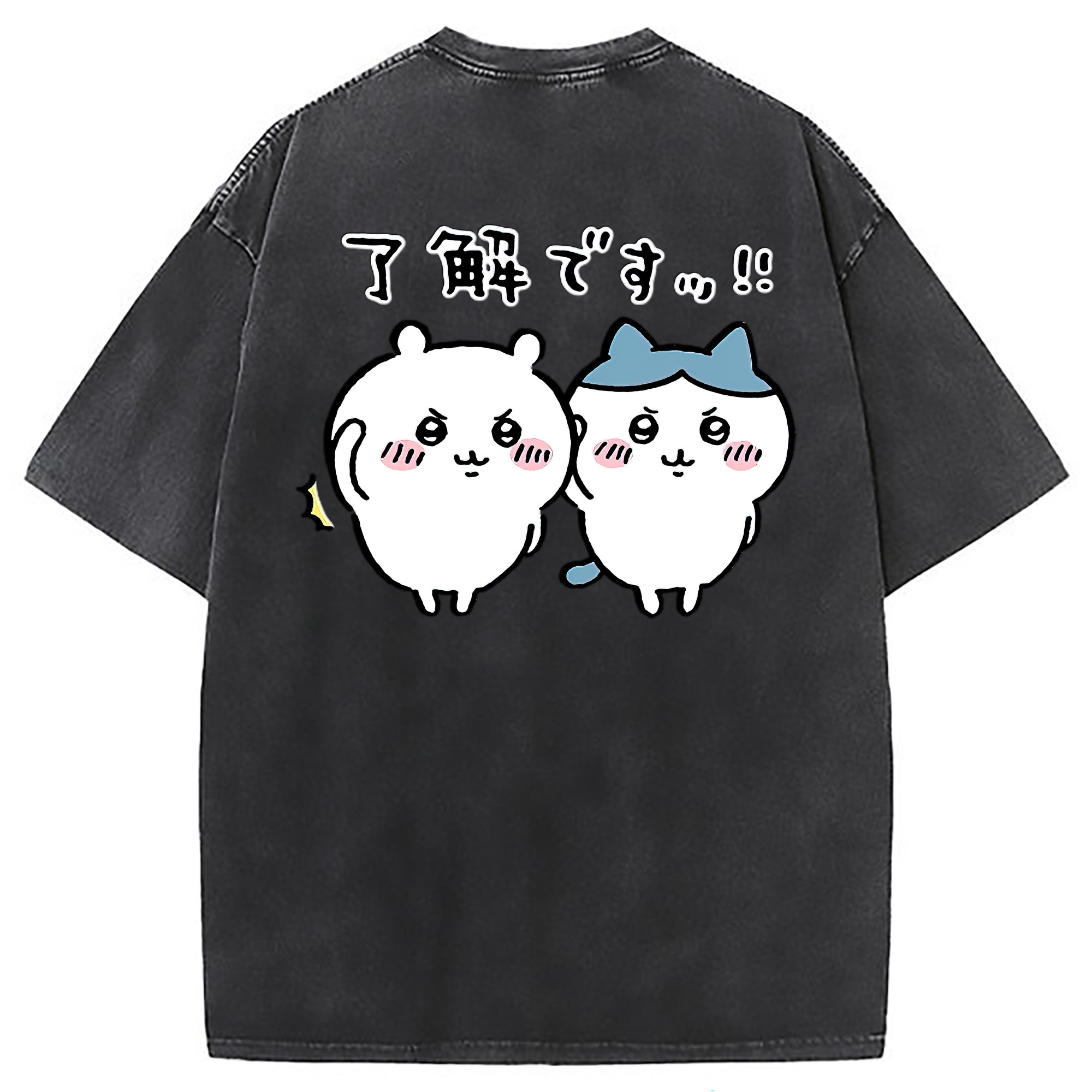 （画像用） ちいかわ ハチワレ Chii-kawa hachiware 綿100% ヴィンテージ風 半袖Tシャツ（背面プリント）