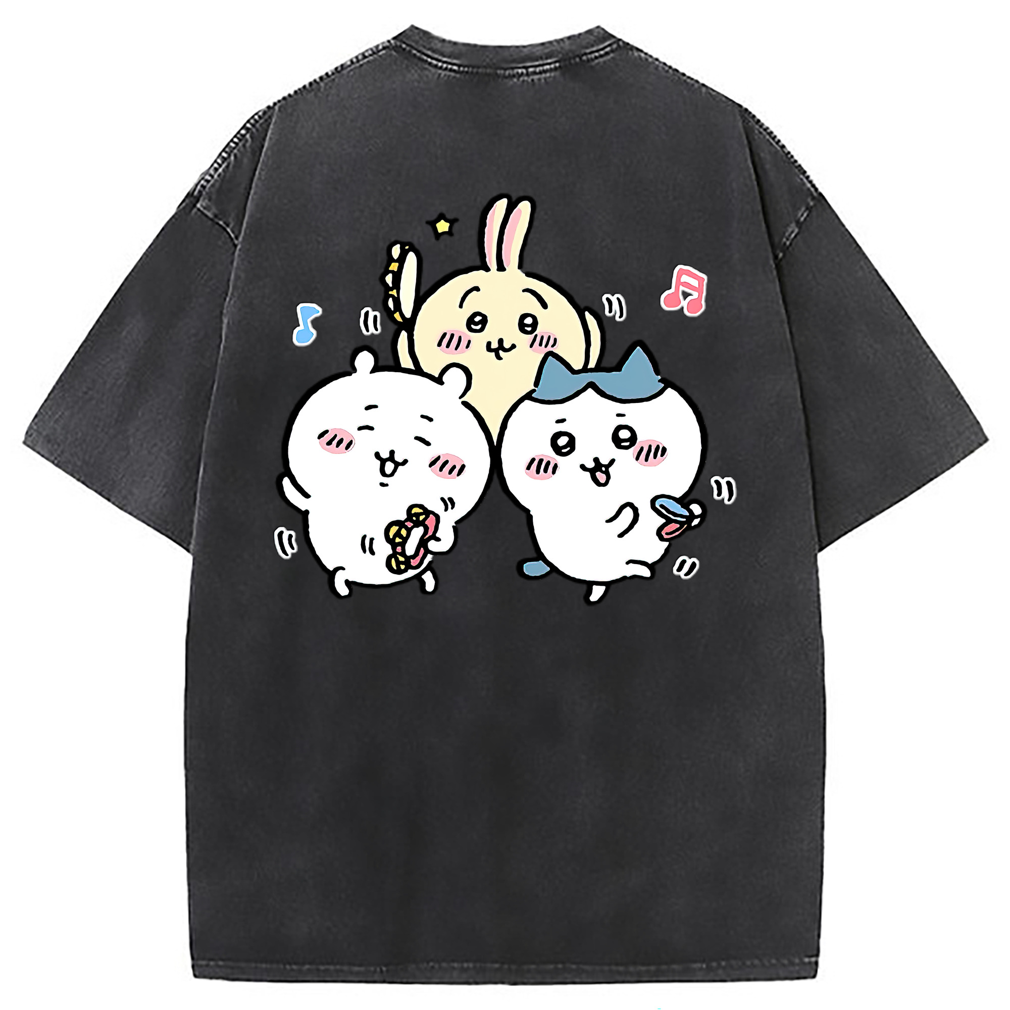 （画像用） ちいかわ ハチワレ Chii-kawa hachiware 綿100% ヴィンテージ風 半袖Tシャツ（背面プリント）