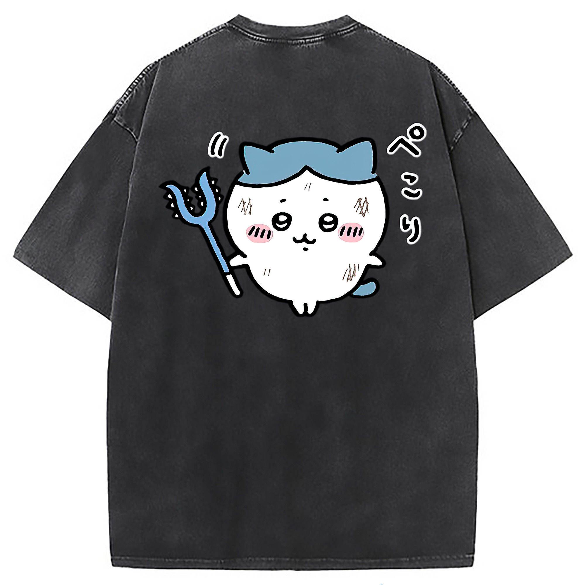 （画像用） ちいかわ ハチワレ Chii-kawa hachiware 綿100% ヴィンテージ風 半袖Tシャツ（背面プリント）
