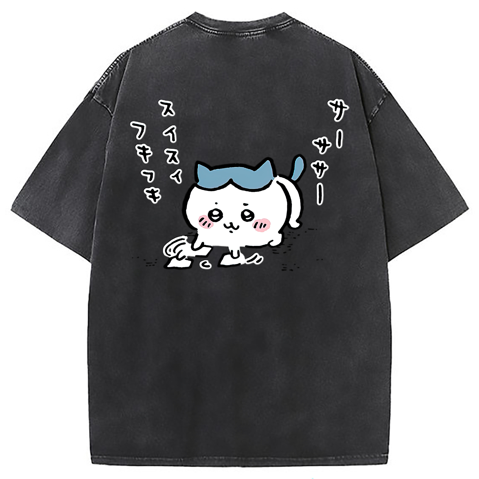 （画像用） ちいかわ ハチワレ Chii-kawa hachiware 綿100% ヴィンテージ風 半袖Tシャツ（背面プリント）