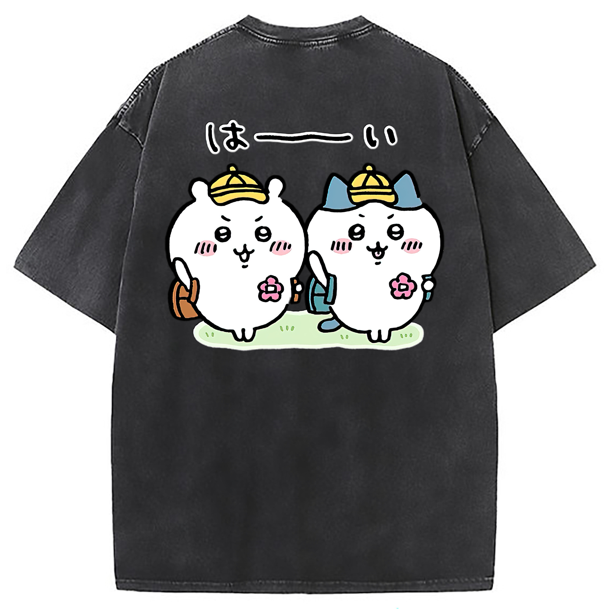 （画像用） ちいかわ ハチワレ Chii-kawa hachiware 綿100% ヴィンテージ風 半袖Tシャツ（背面プリント）