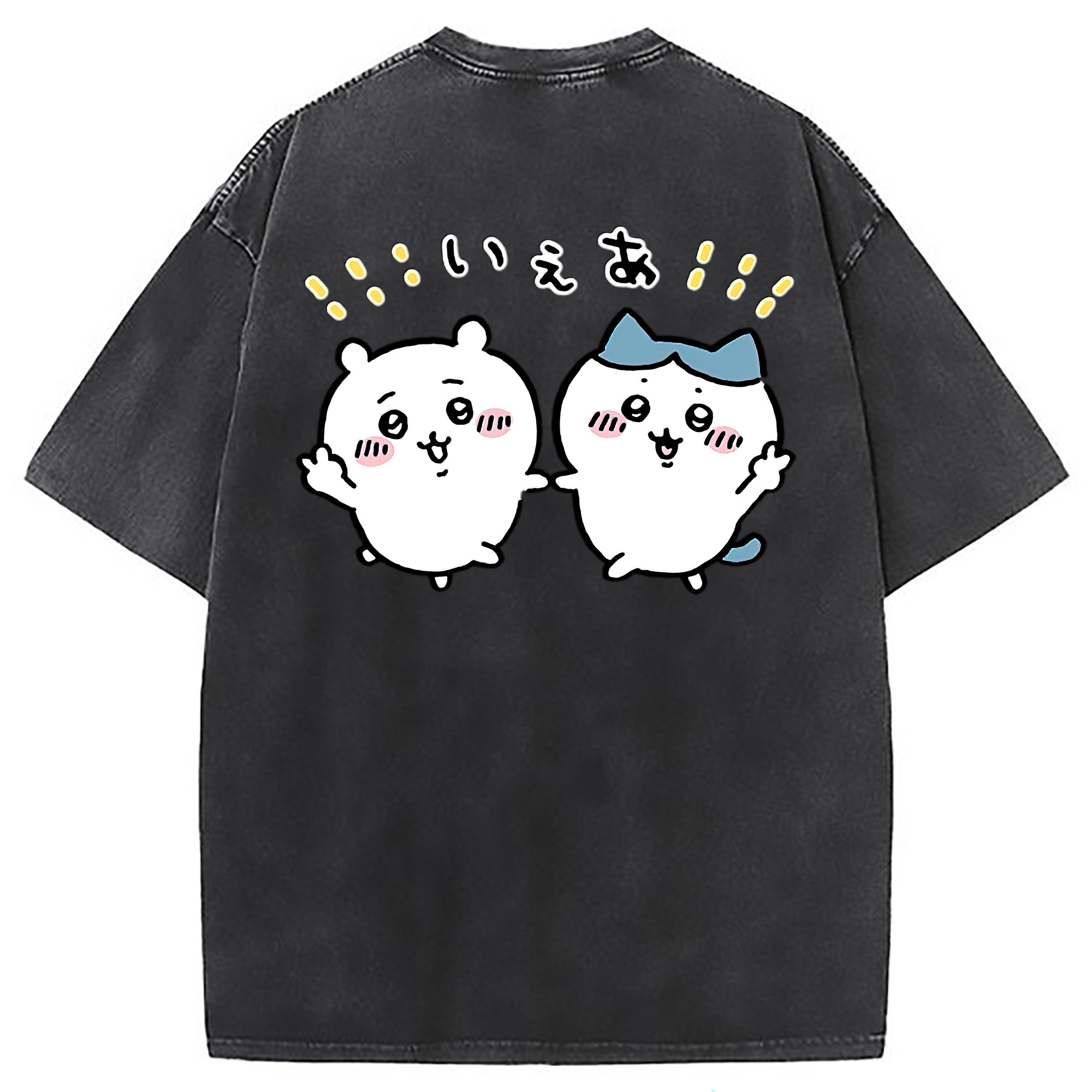 （画像用） ちいかわ ハチワレ Chii-kawa hachiware 綿100% ヴィンテージ風 半袖Tシャツ（背面プリント）