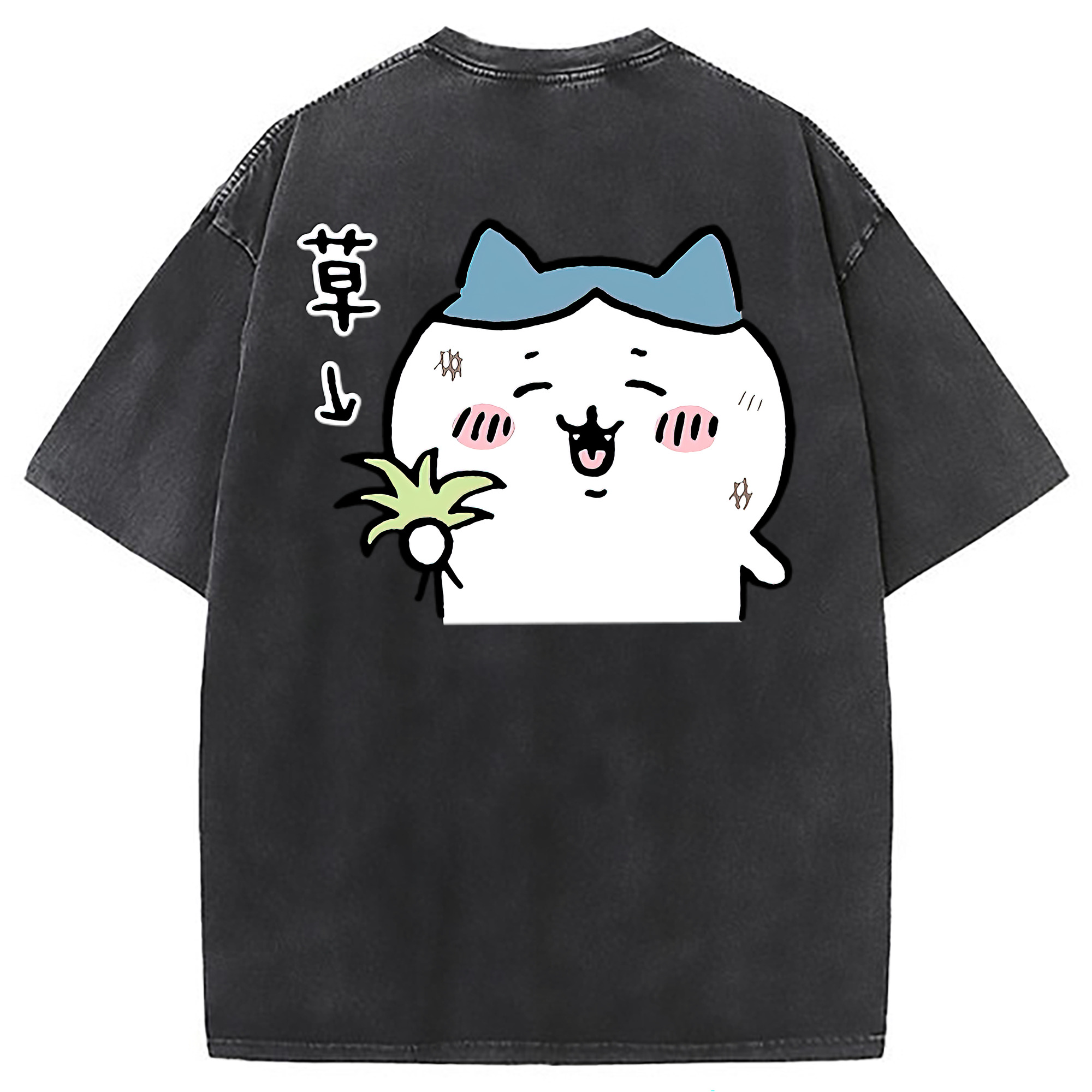 （画像用） ちいかわ ハチワレ Chii-kawa hachiware 綿100% ヴィンテージ風 半袖Tシャツ（背面プリント）