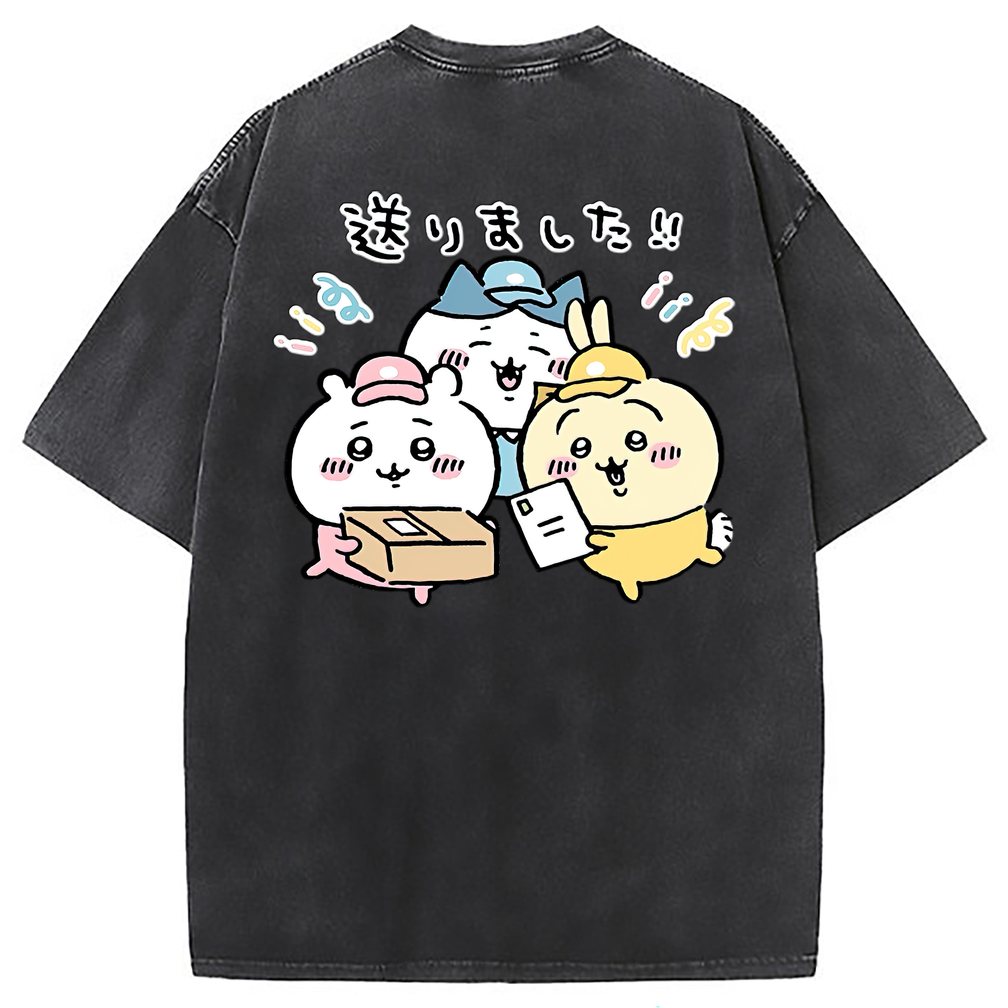 （画像用） ちいかわ ハチワレ Chii-kawa hachiware 綿100% ヴィンテージ風 半袖Tシャツ（背面プリント）