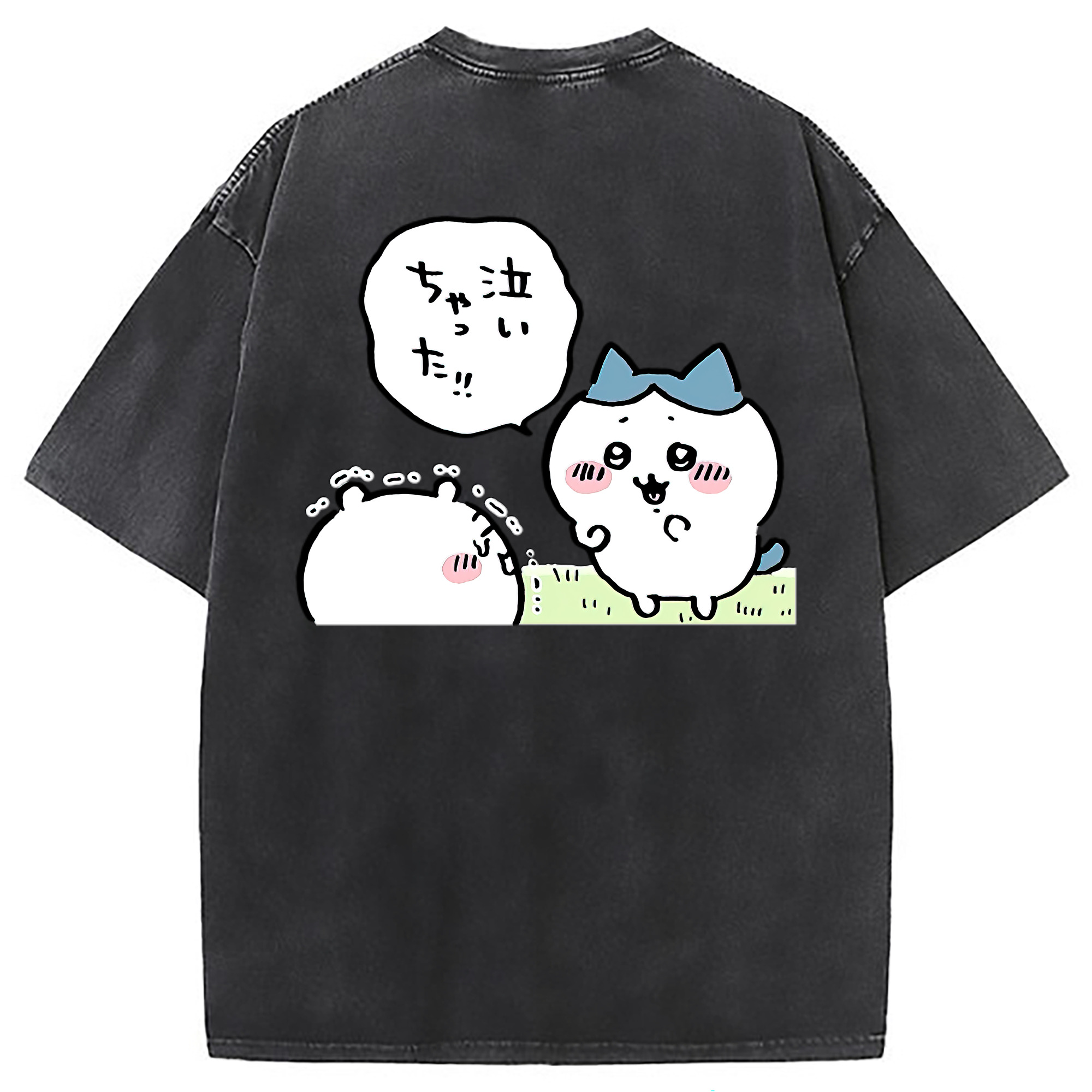 （画像用） ちいかわ ハチワレ Chii-kawa hachiware 綿100% ヴィンテージ風 半袖Tシャツ（背面プリント）