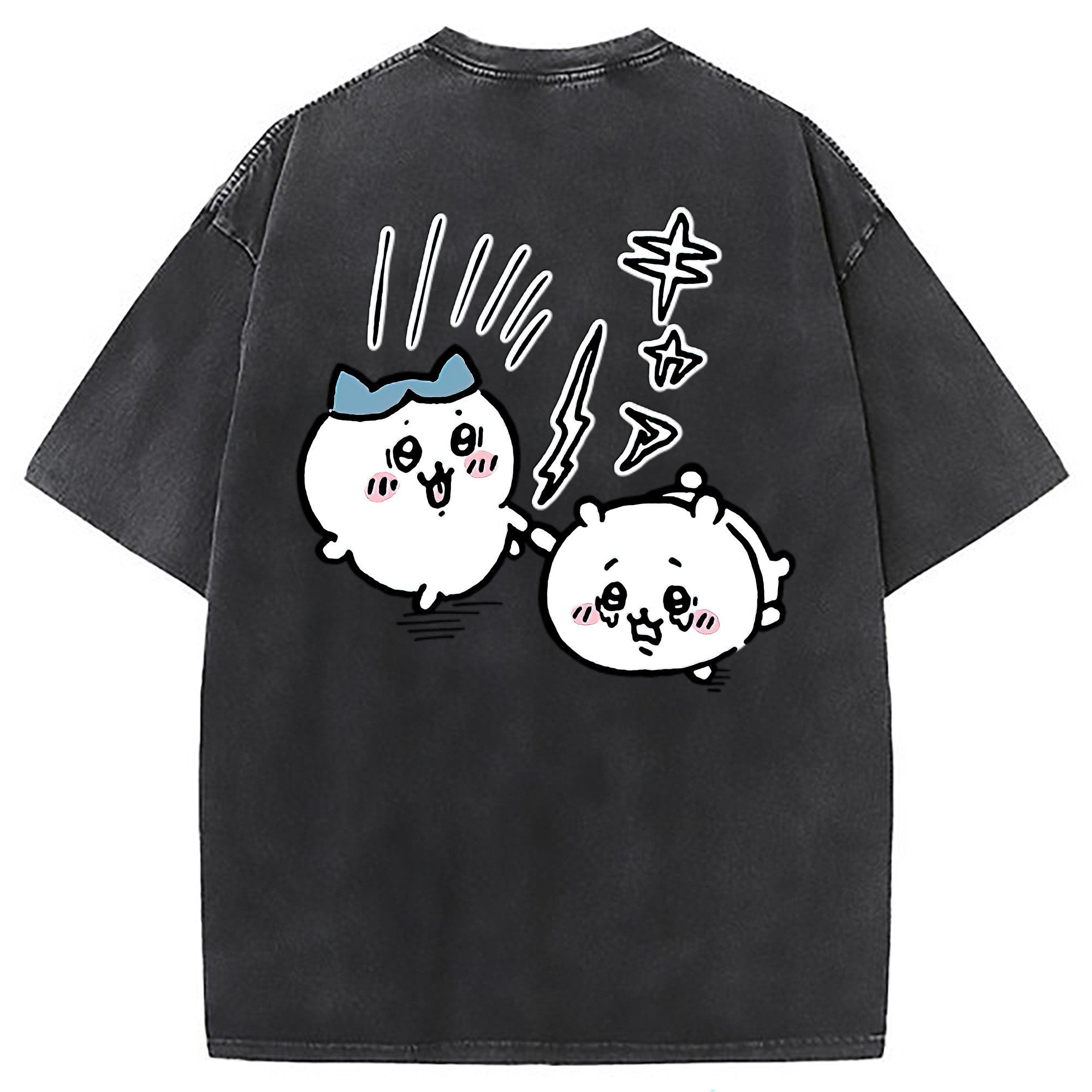 （画像用） ちいかわ ハチワレ Chii-kawa hachiware 綿100% ヴィンテージ風 半袖Tシャツ（背面プリント）