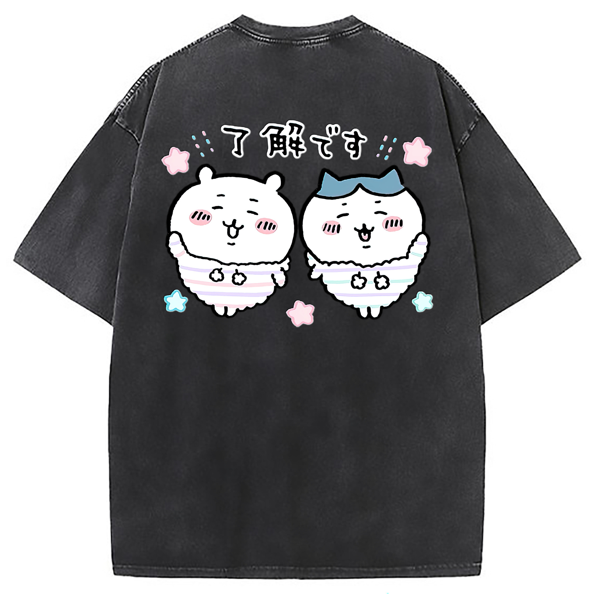（画像用） ちいかわ ハチワレ Chii-kawa hachiware 綿100% ヴィンテージ風 半袖Tシャツ（背面プリント）